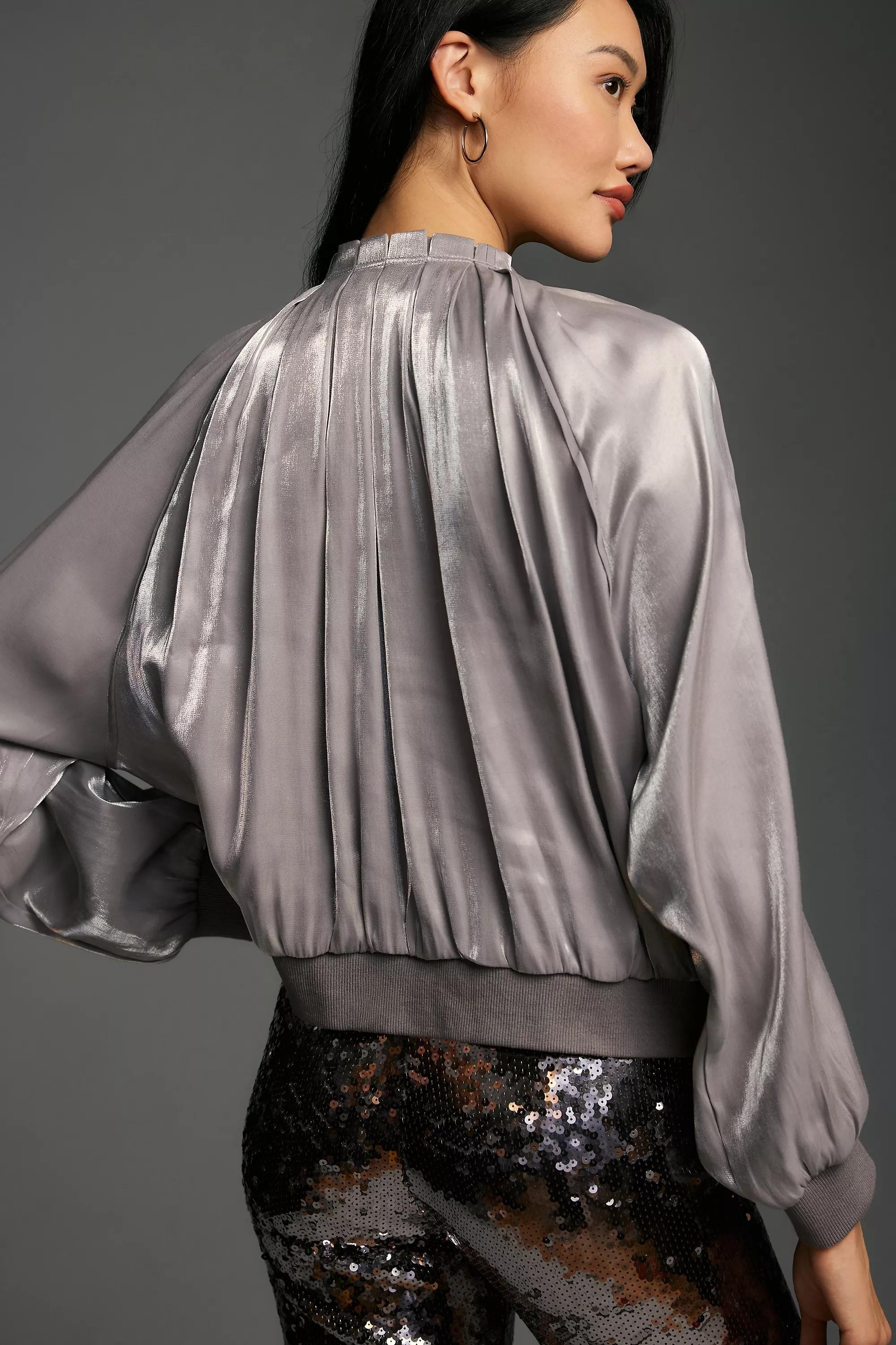 Icy Shine Satin Bomber Jacket, Silver, , large image number 3