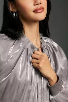 Icy Shine Satin Bomber Jacket, Silver, , large image number 4