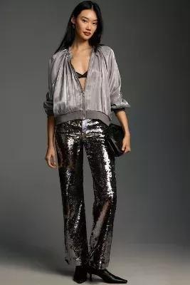 Icy Shine Satin Bomber Jacket, Silver, , large image number 6