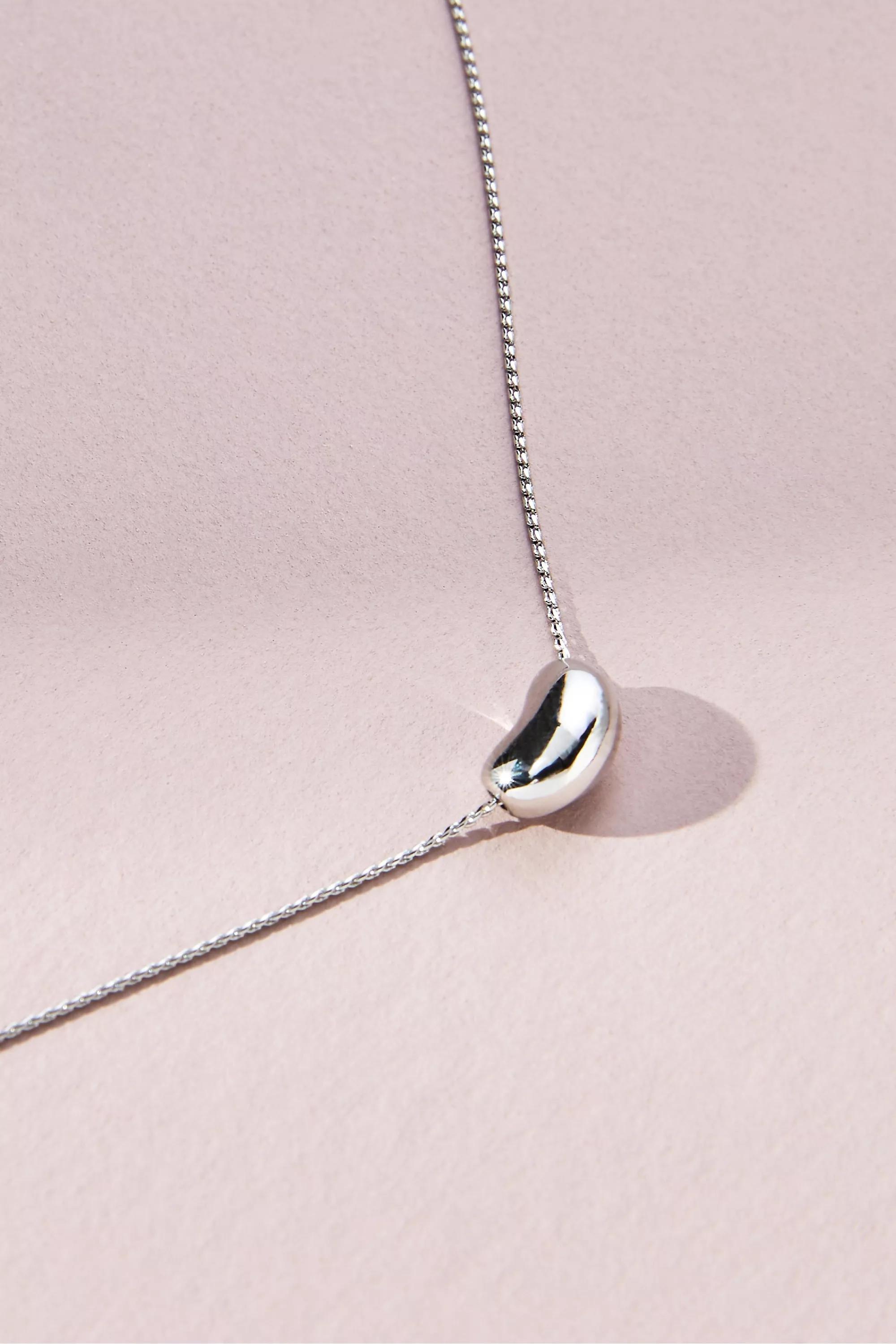 Tiny Bean Pendant Necklace, Silver, A501_0007, large image number 1