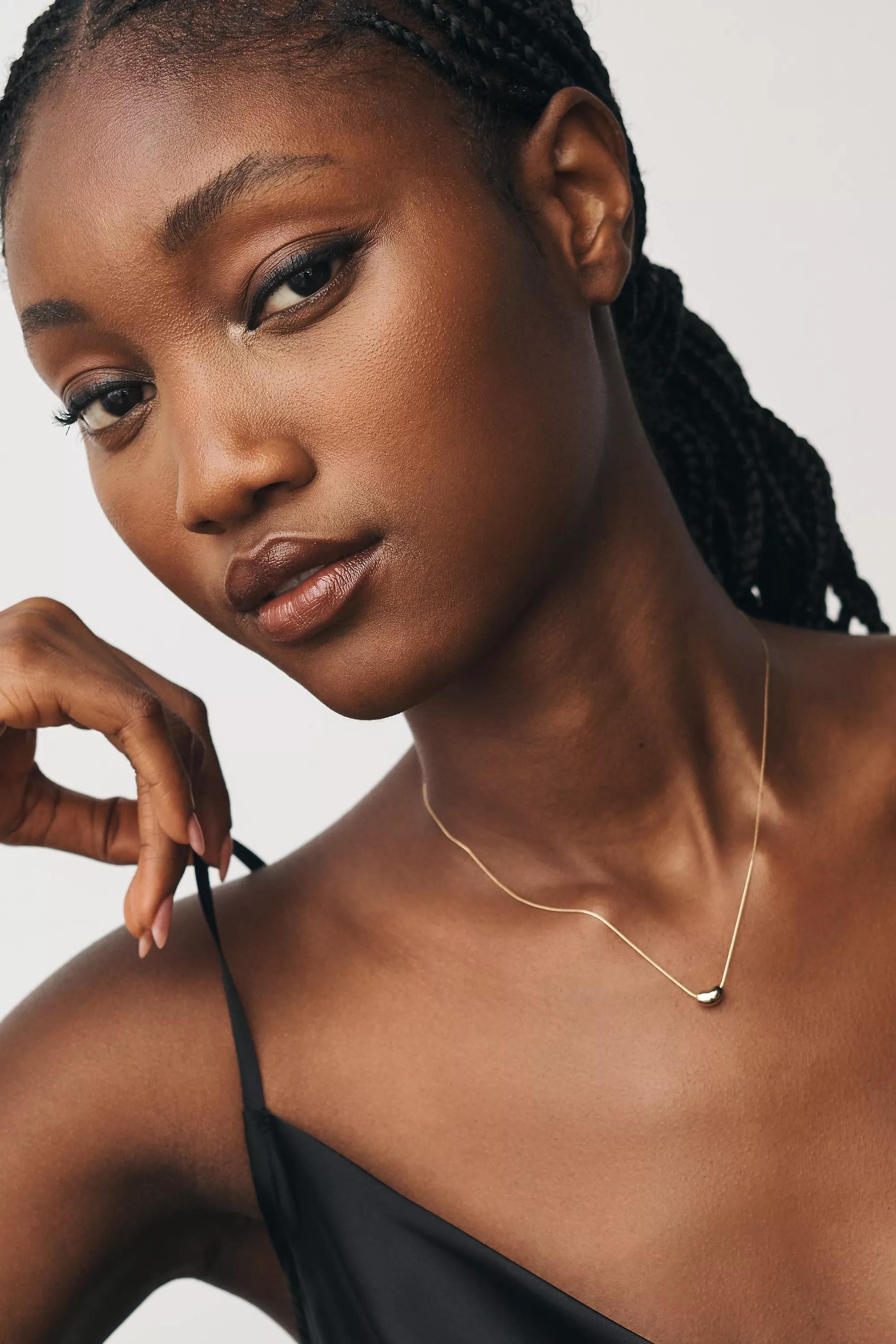 Tiny Bean Pendant Necklace, Gold, A501_0070, medium