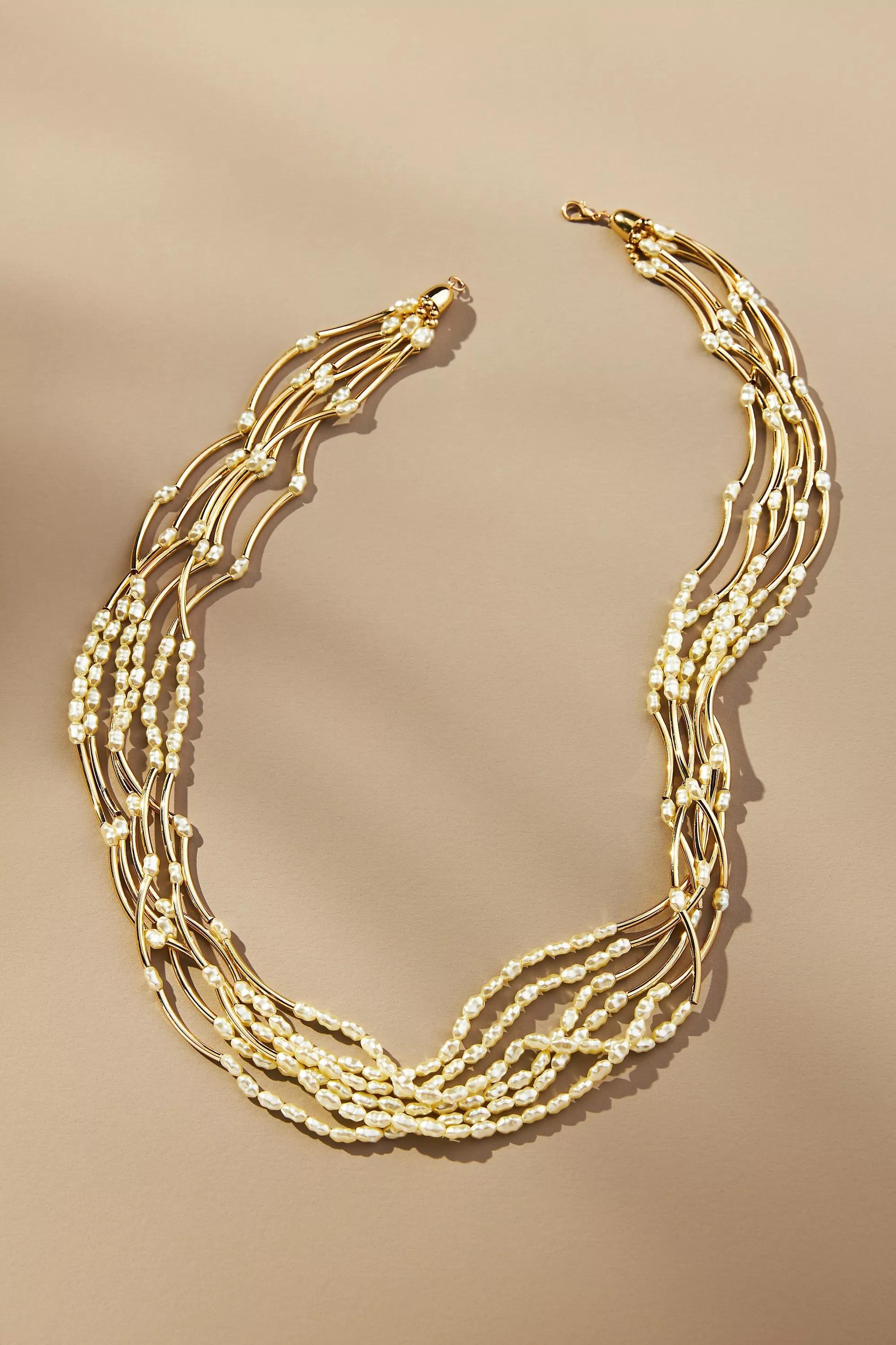 Layered Wire Choker Necklace, Pearl, , large image number 0
