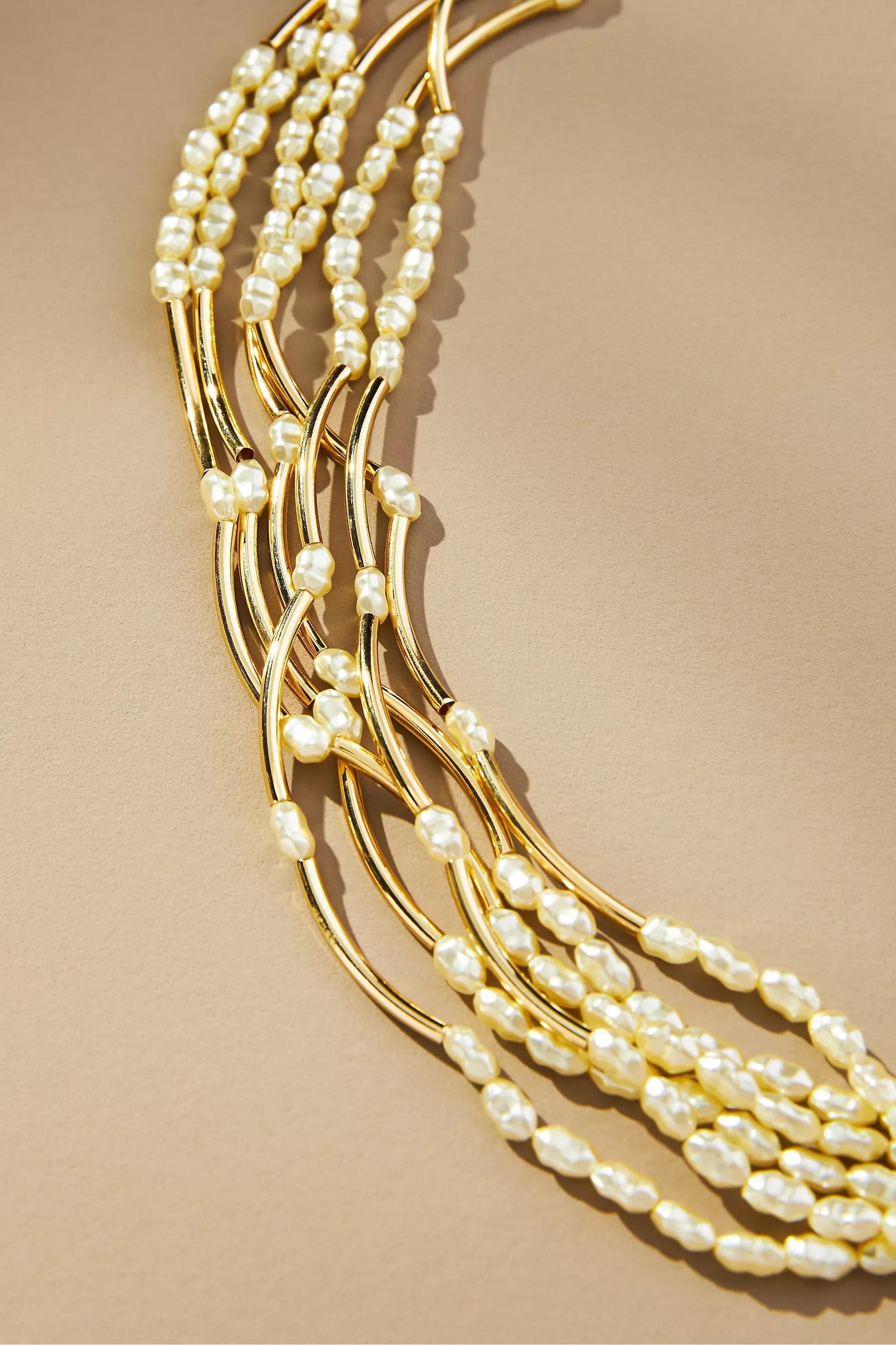 Layered Wire Choker Necklace, Pearl, , large image number 1