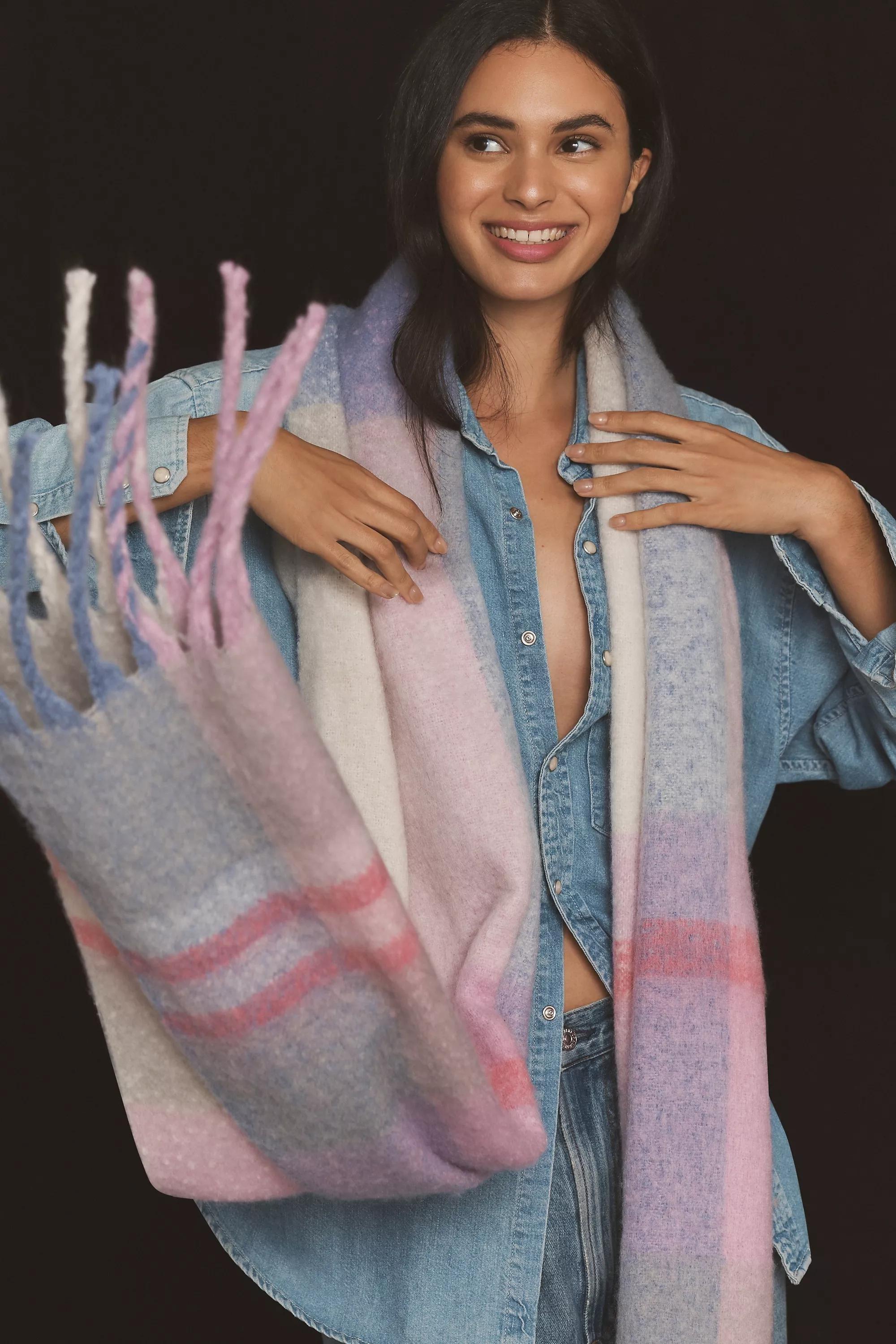 Plaid Scarf, Purple, , large image number 0
