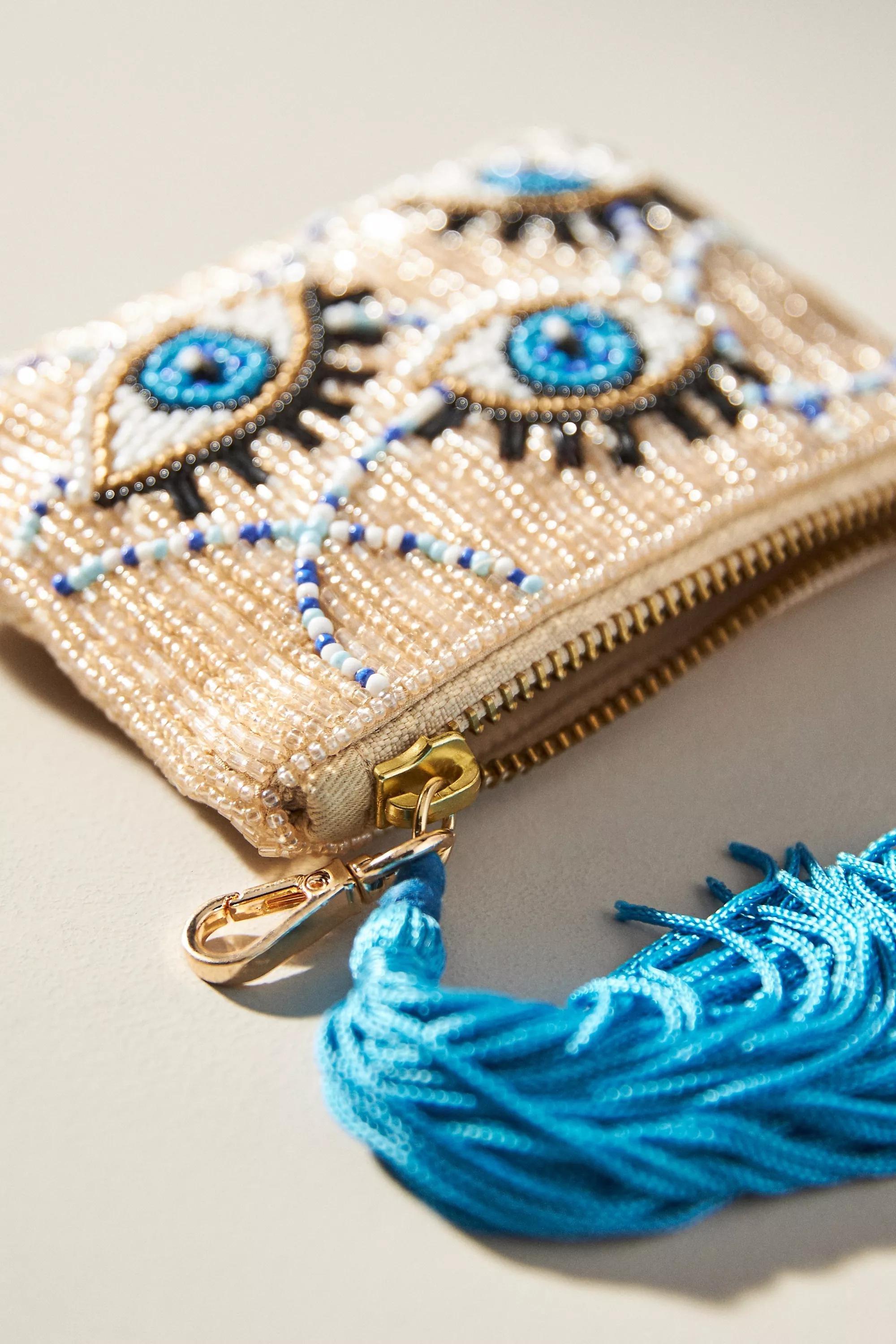 Anthropologie - Icon Beaded Tassel Coin Purse, Blue