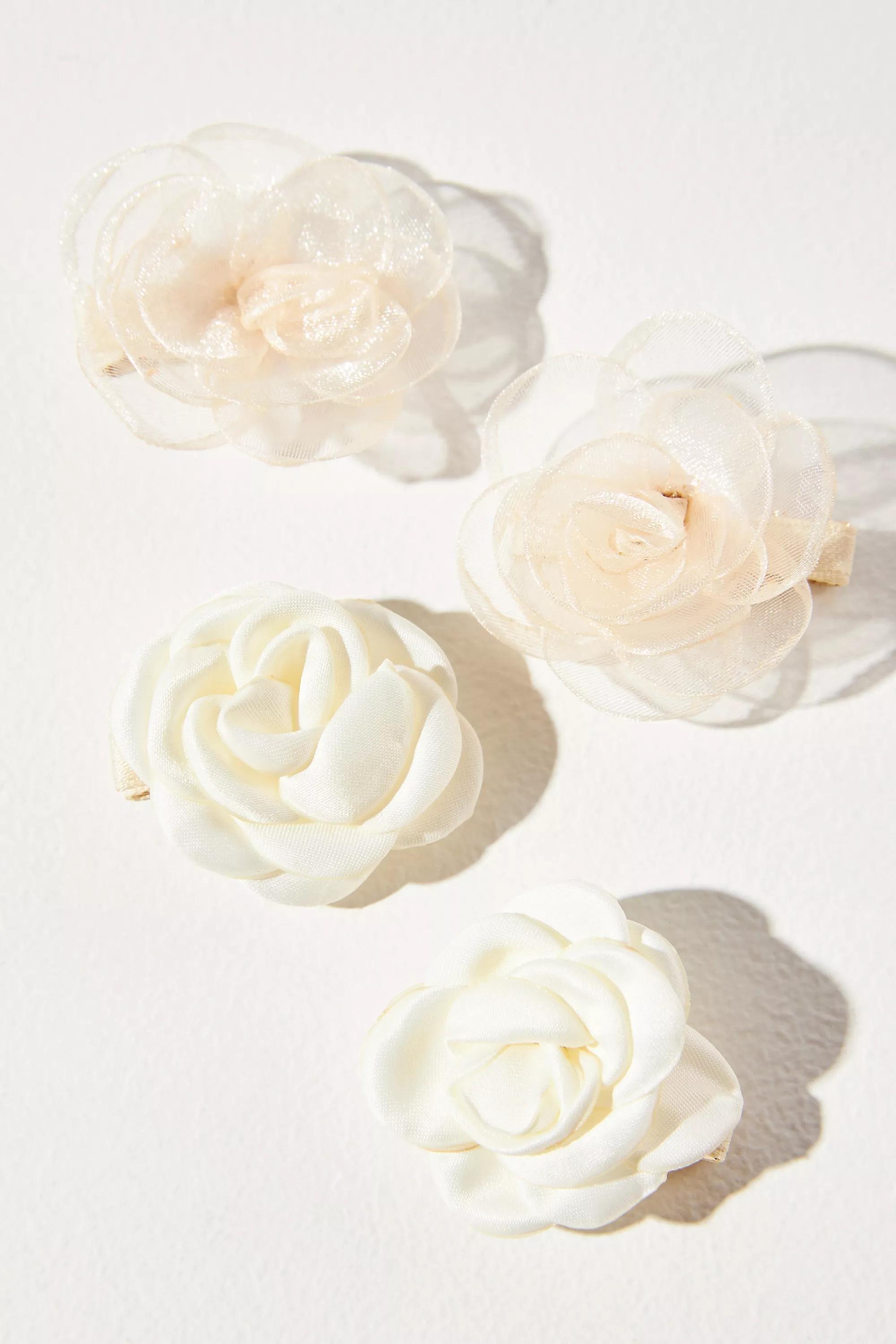 Rosette Hair Clips, Pink Set Of 4, , medium