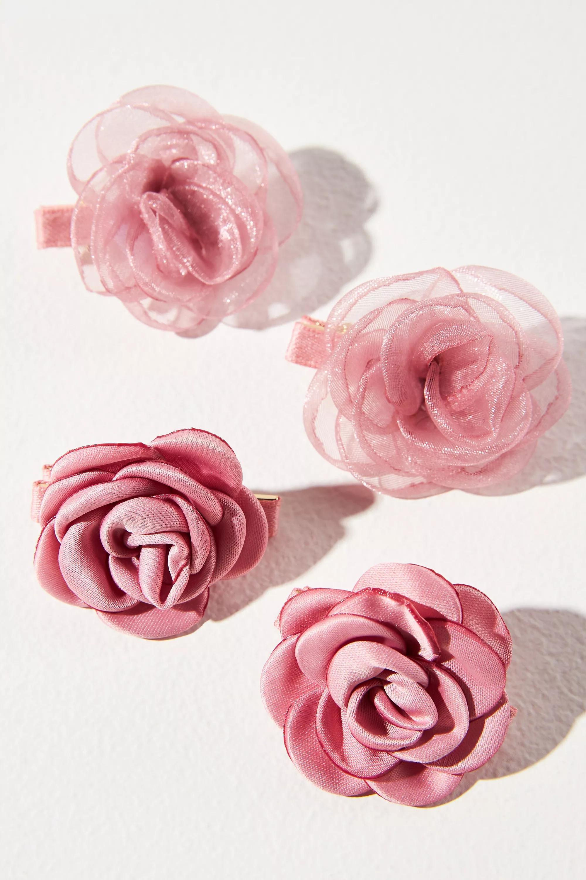 Rosette Hair Clips, Pink Set Of 4, A501_0001, large image number 2