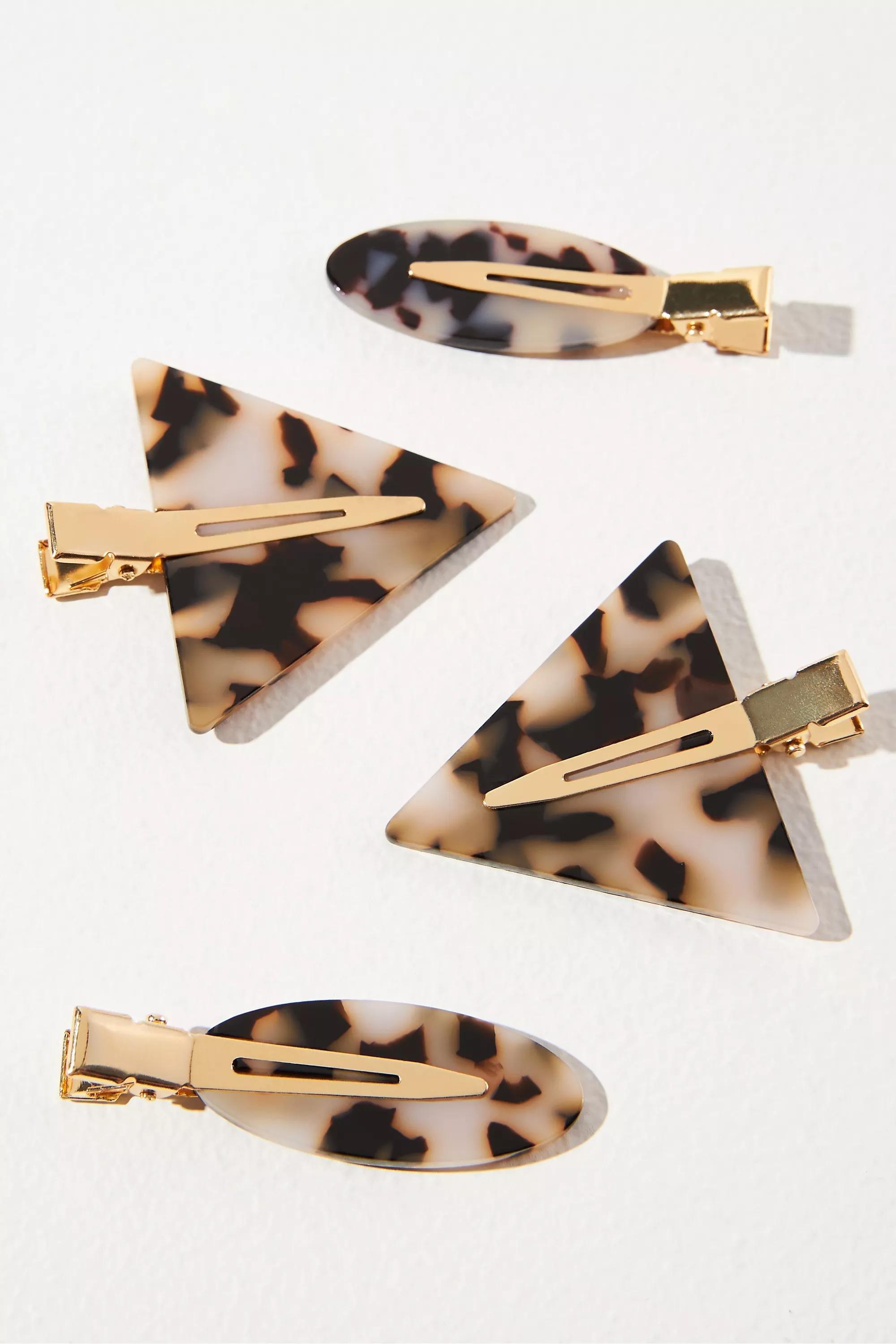 Mixed Shapes Tort Shell Creaseless Hair Clips, Set Of 4, Brown, A501_0029, large image number 0