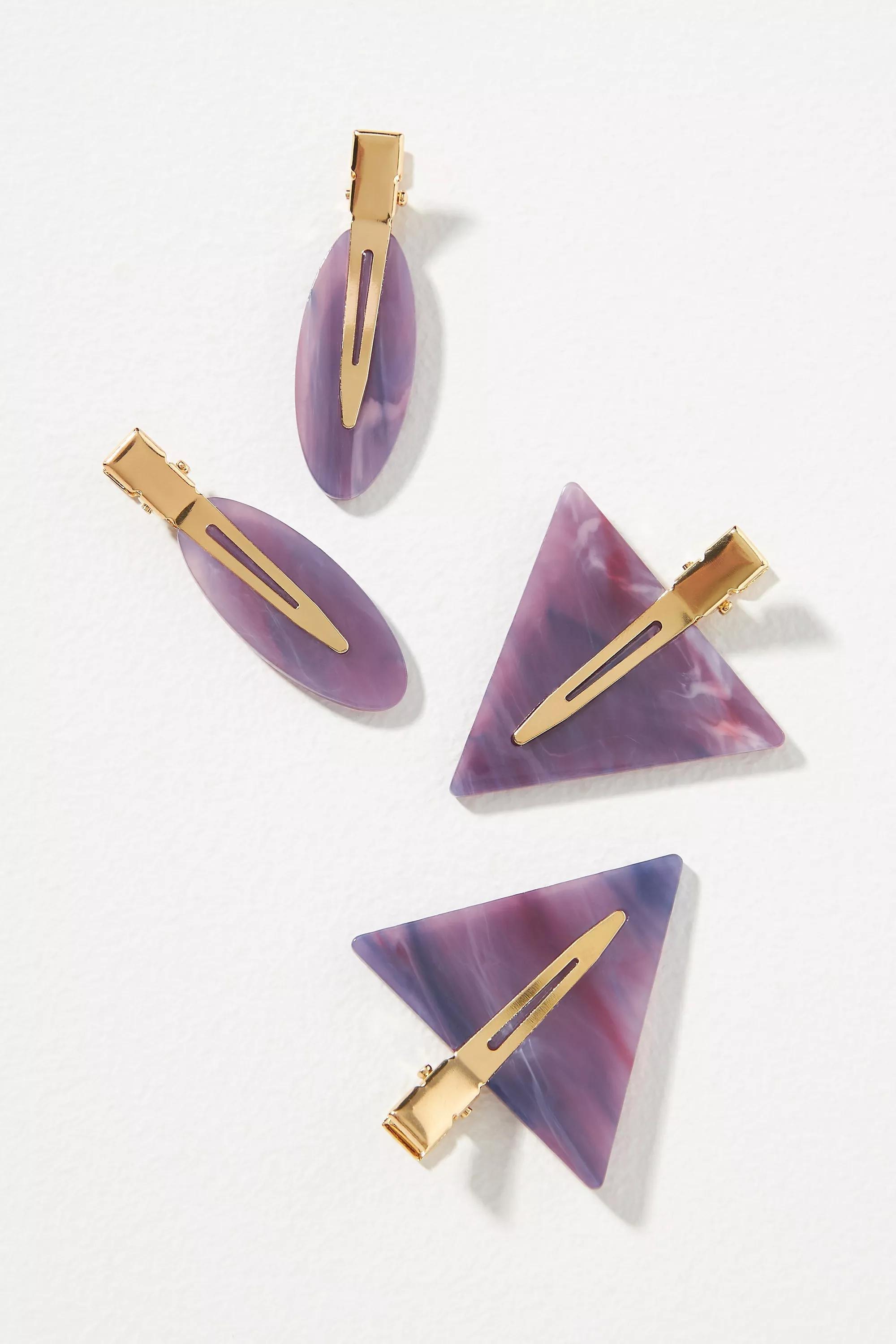 Mixed Shapes Tort Shell Creaseless Hair Clips, Set Of 4, Purple, A501_0050, large image number 0