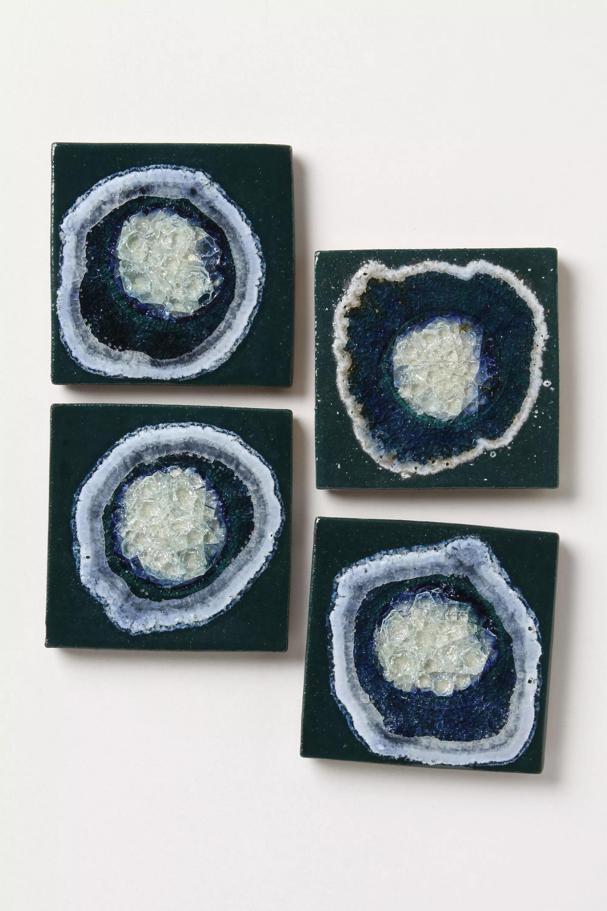 Celestial Glazed Glass Square Coaster, Blue, , large image number 0