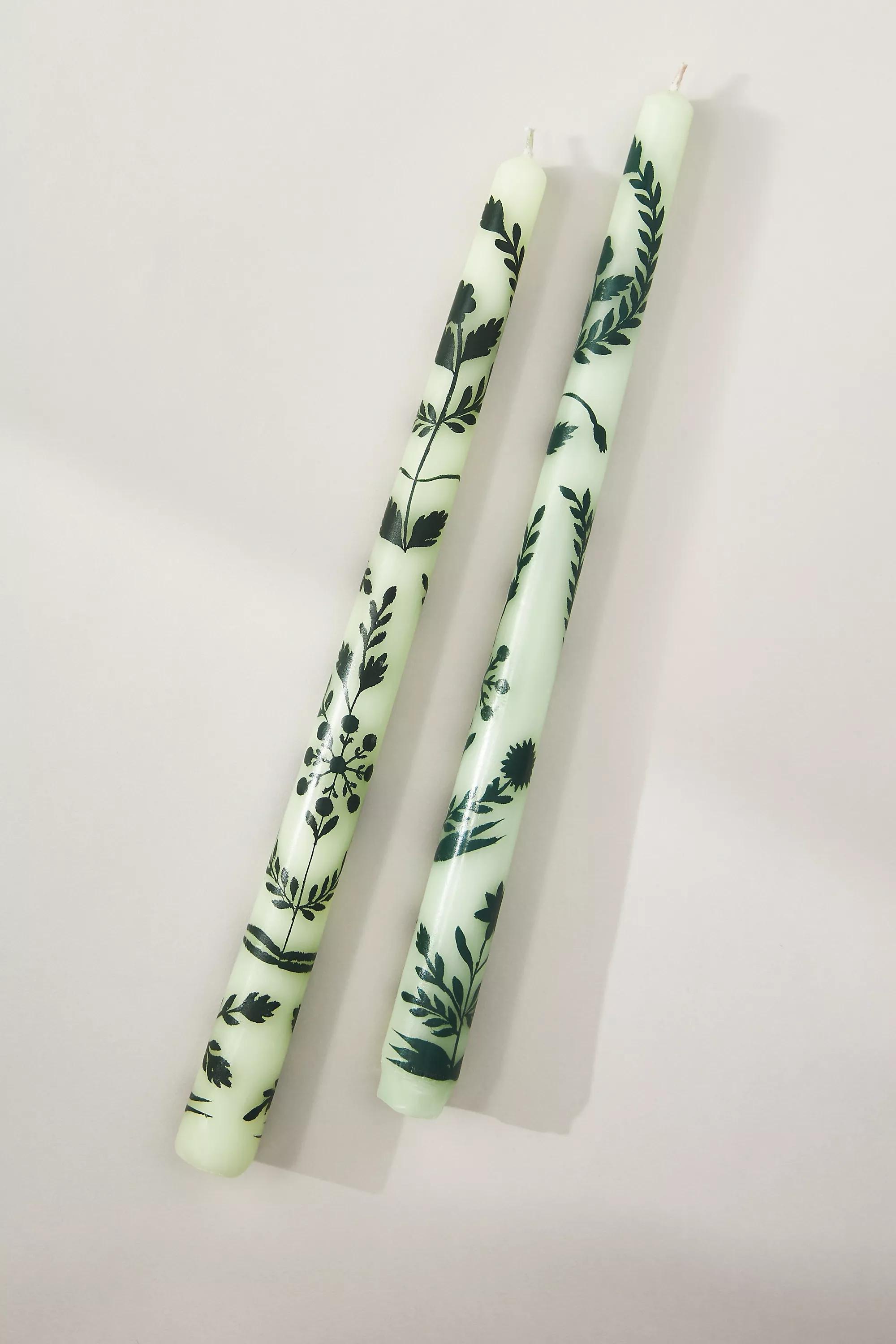 Ananda Hand-Painted Taper Candles, Set Of 2, Green, A501_0037, large image number 1