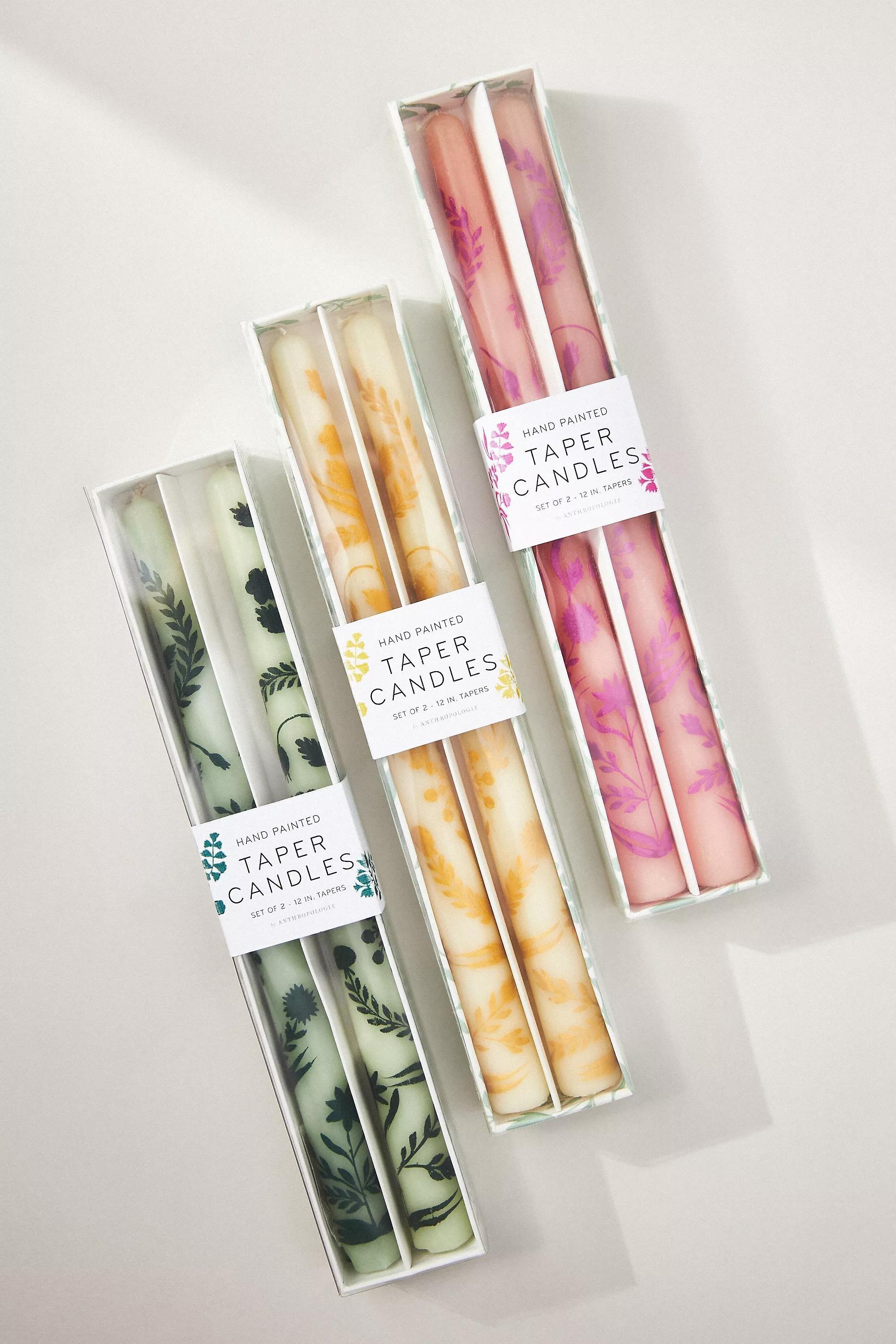 Ananda Hand-Painted Taper Candles, Set Of 2, Yellow, A501_0270, large image number 0
