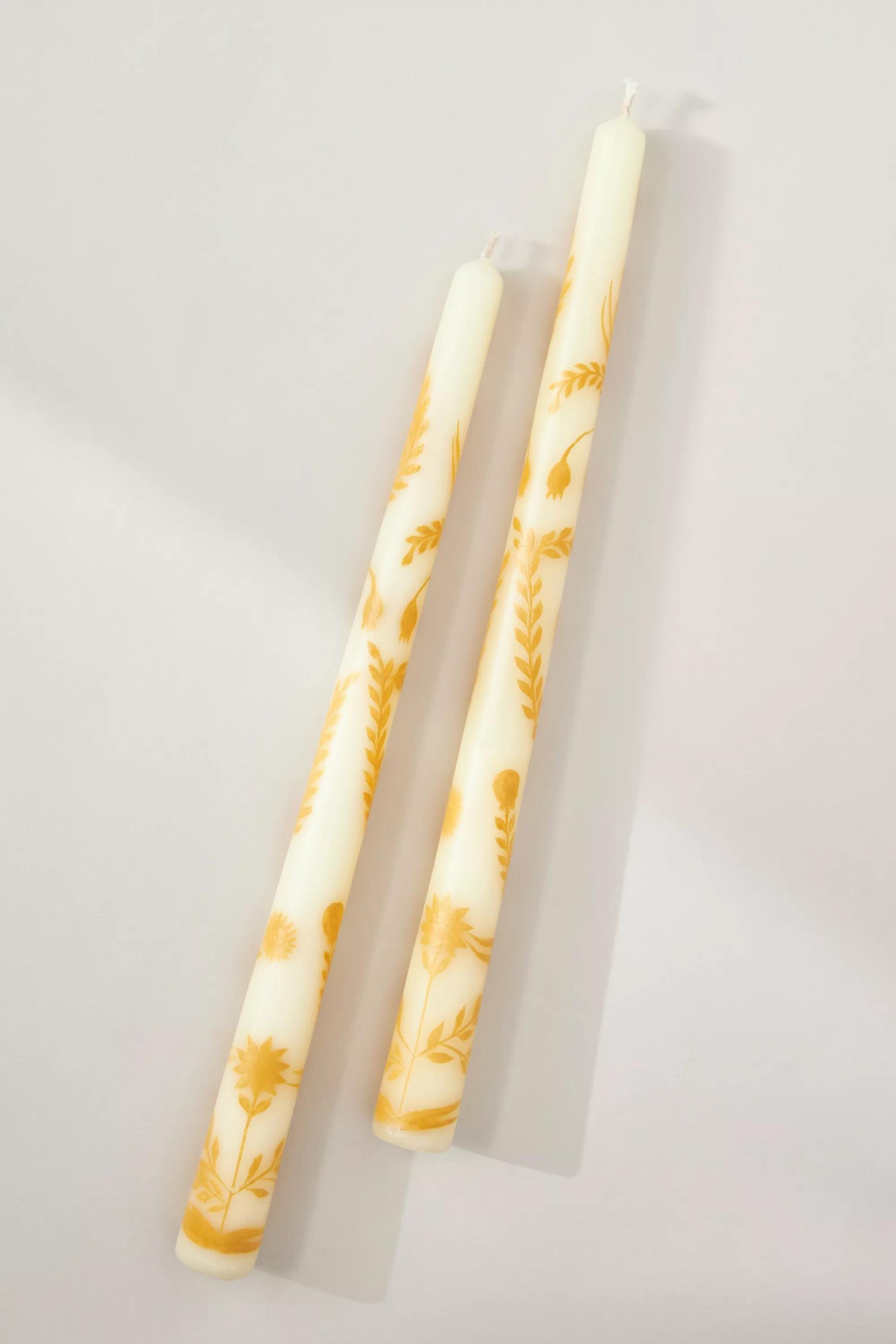 Ananda Hand-Painted Taper Candles, Set Of 2, Yellow, A501_0270, large image number 1