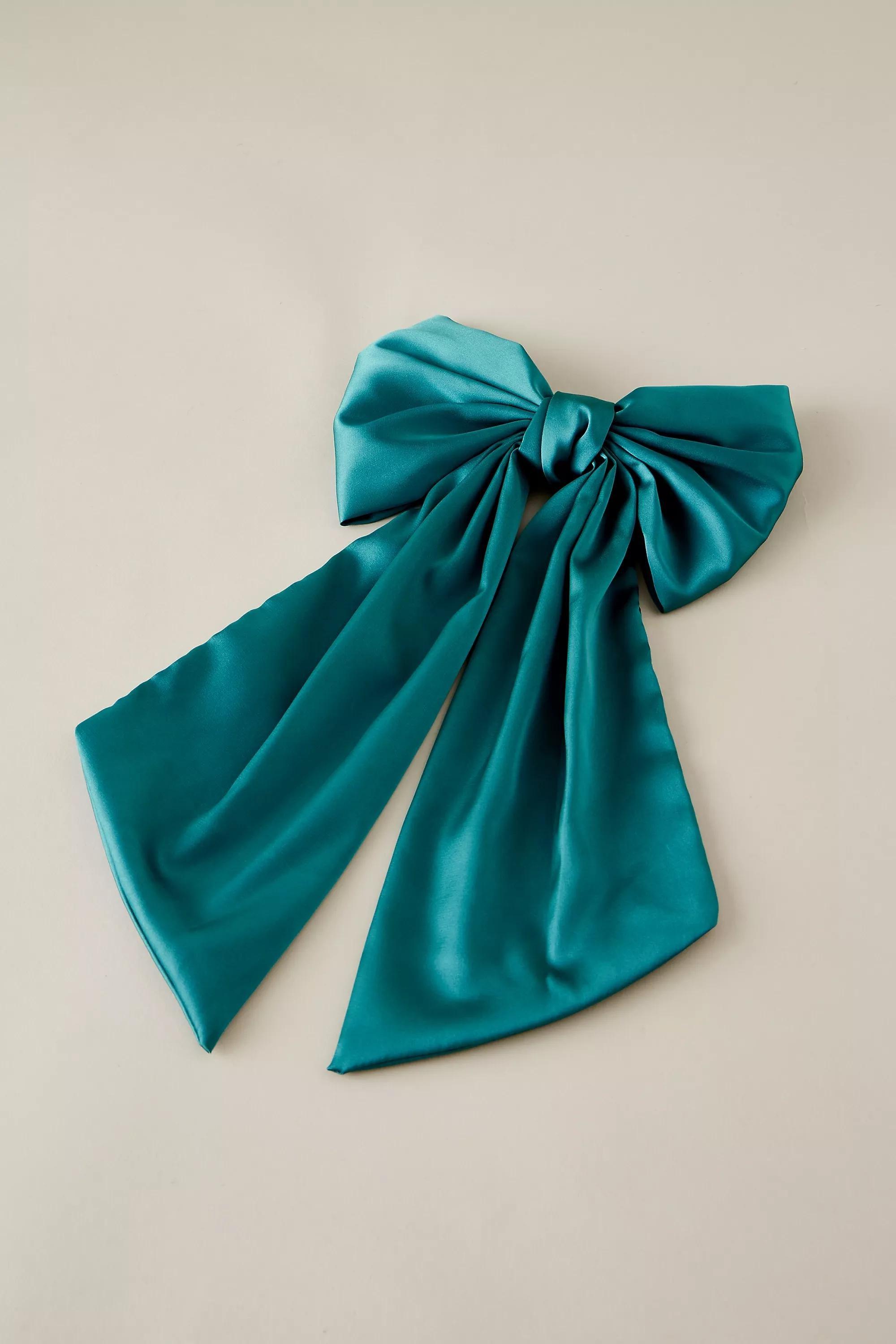 Satin Bow Barrette Hair Clip, Green, A501_0042, large image number 0