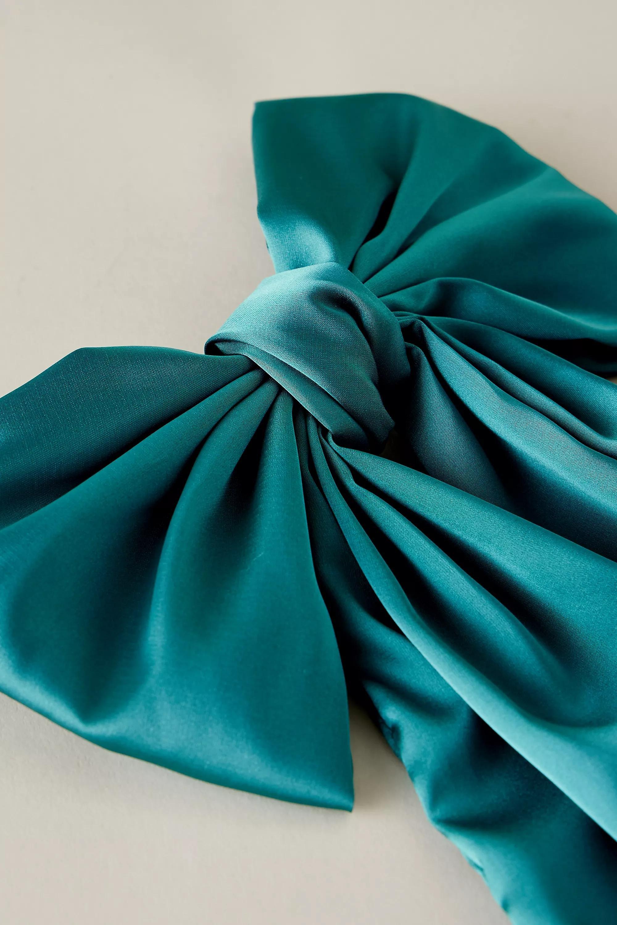 Satin Bow Barrette Hair Clip, Green, A501_0042, large image number 1