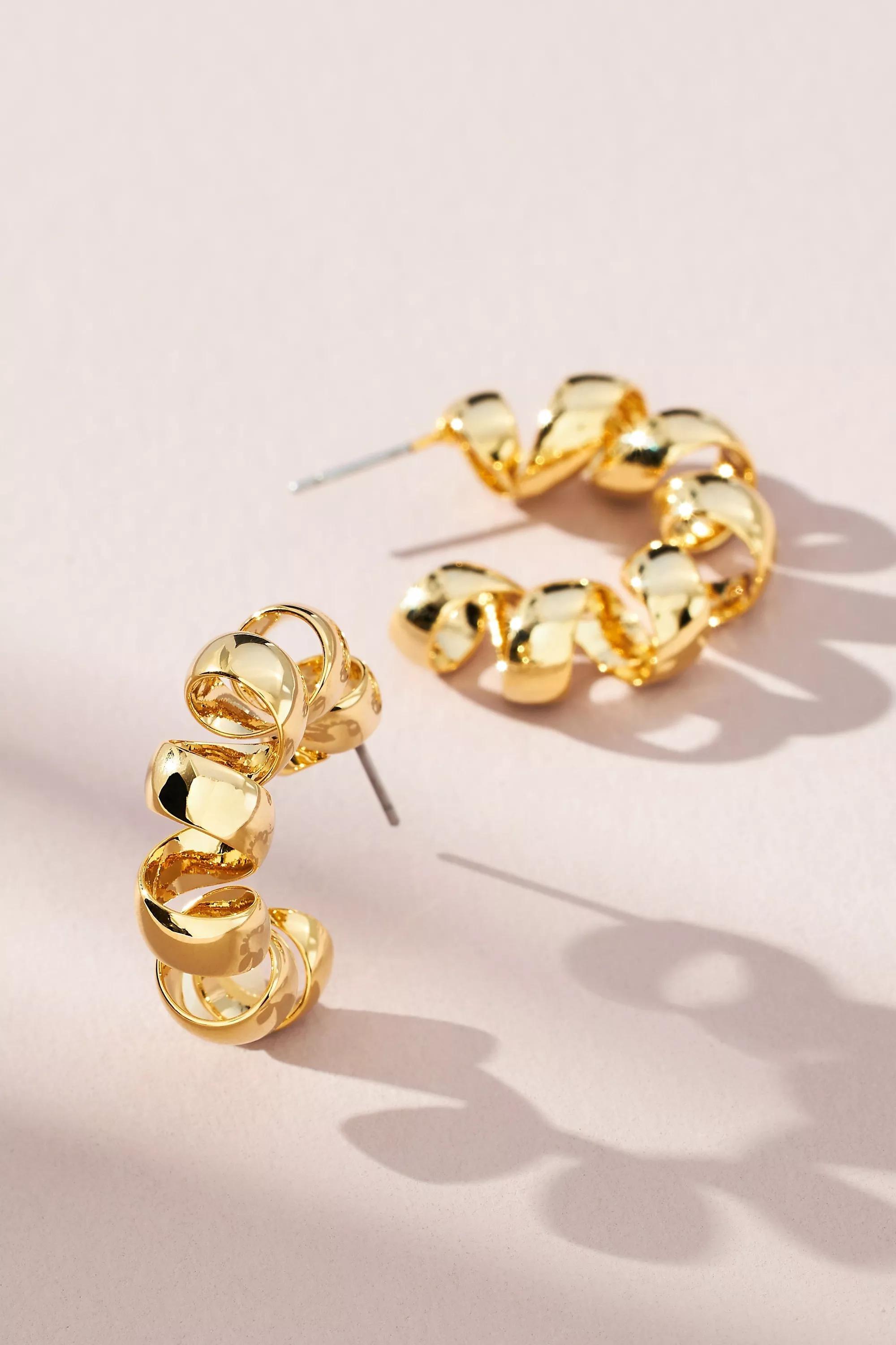 Gold-Plated Coiled Hoop Earrings, Gold, A501_0070, large image number 0