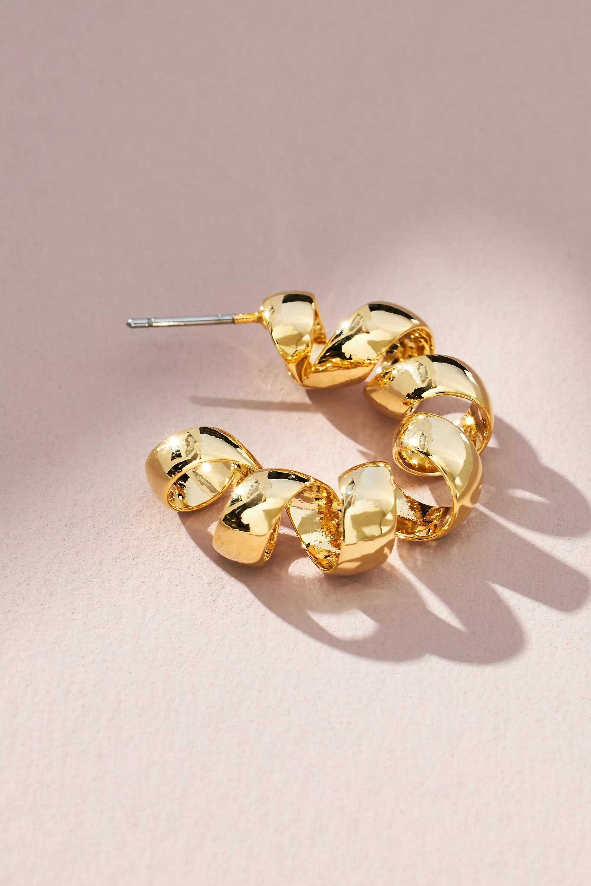 Gold-Plated Coiled Hoop Earrings, Gold, A501_0070, large image number 1