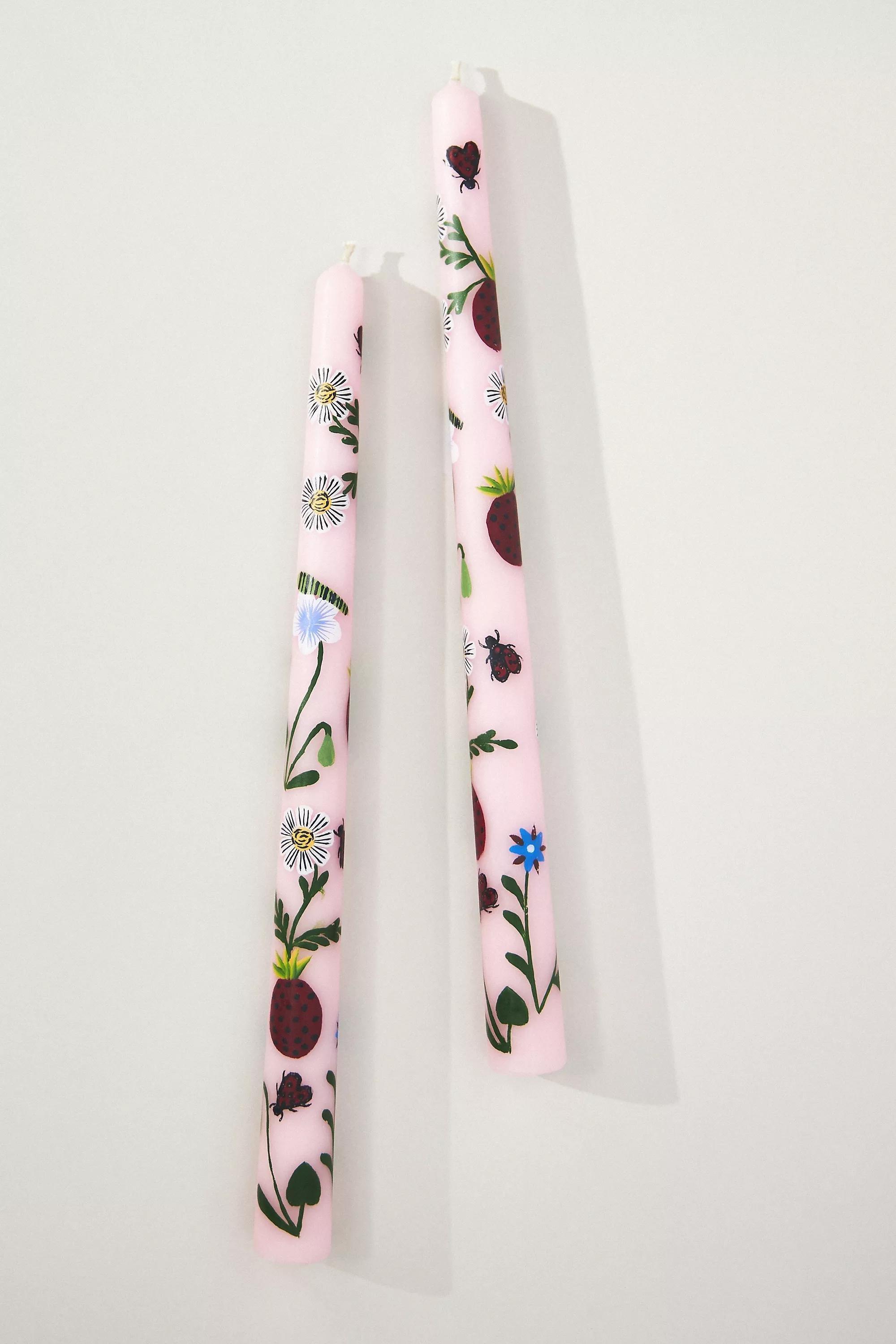 Pink Faye Hand-Painted Taper Candles, Set Of 2, A501_0066, large image number 0
