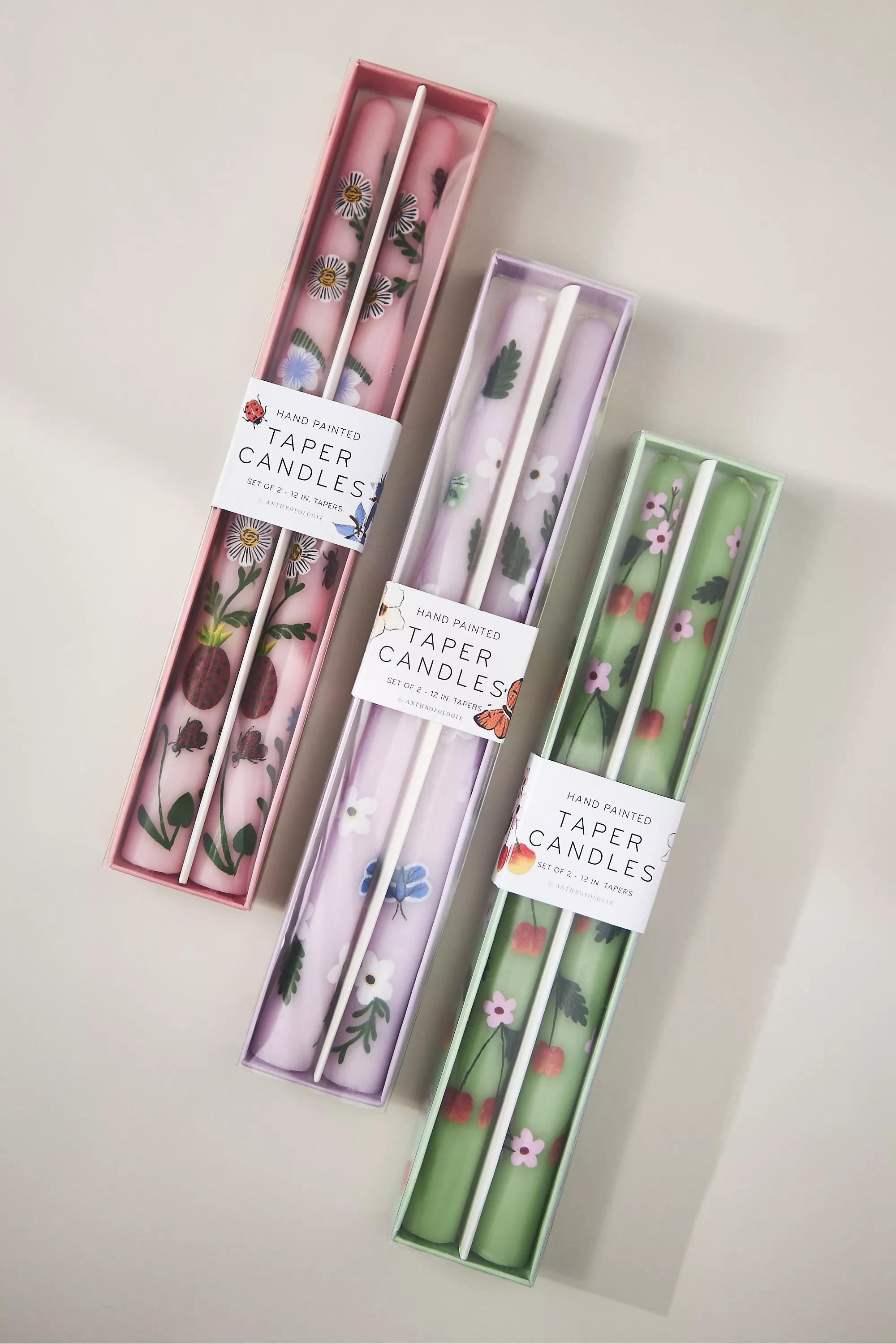 Green Faye Hand-Painted Taper Candles, Set Of 2, A501_0237, large image number 1