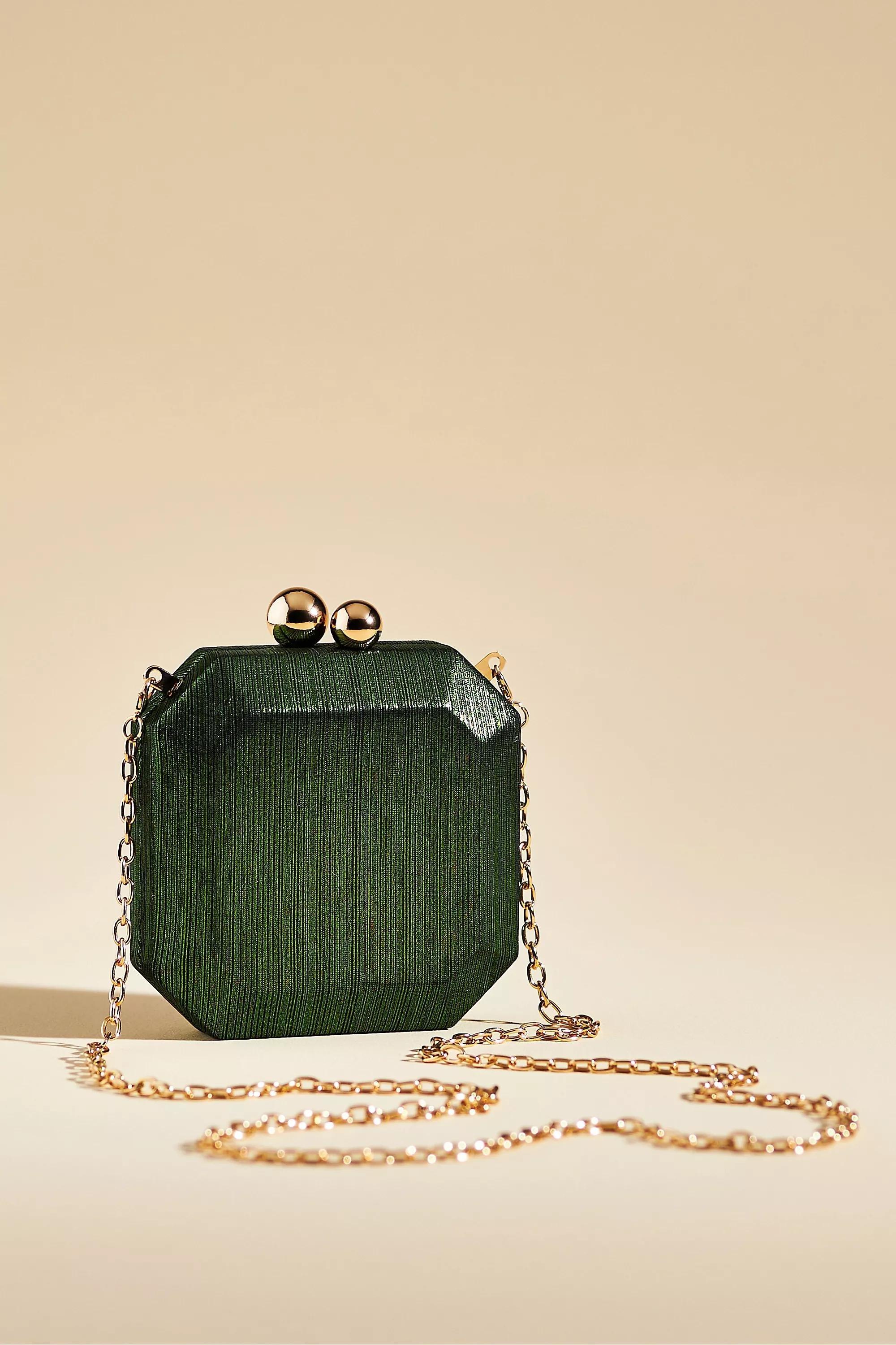 Mini Metallic Hard Case Box Clutch Bag, Green, A501_0030, large image number 0
