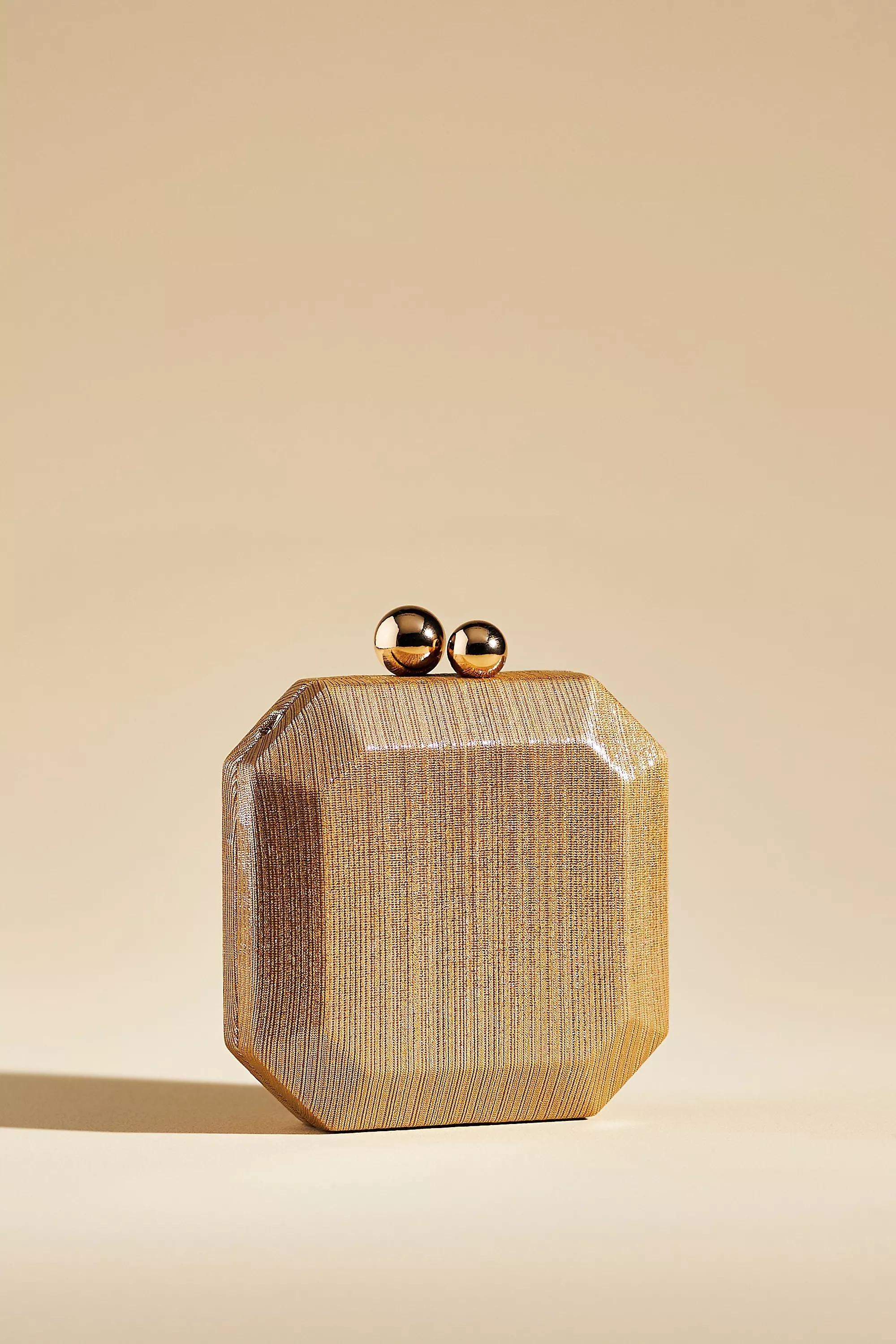 Mini Metallic Hard Case Box Clutch Bag, Gold, A501_0070, large image number 1