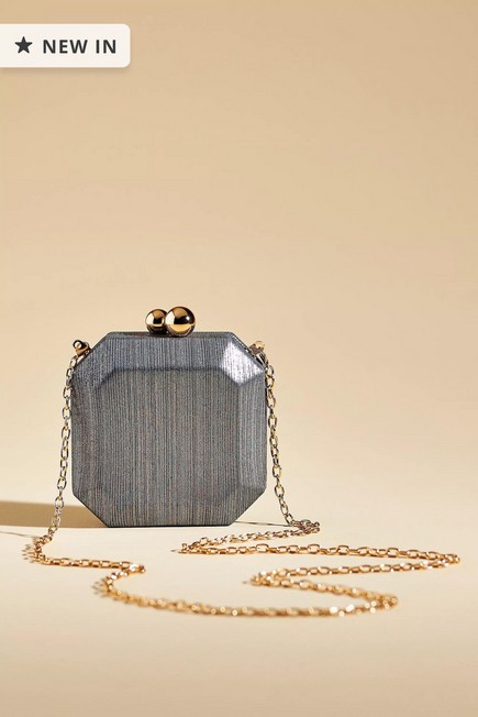 Anthropologie - Mini Metallic Hard Case Box Clutch Bag, Burgundy