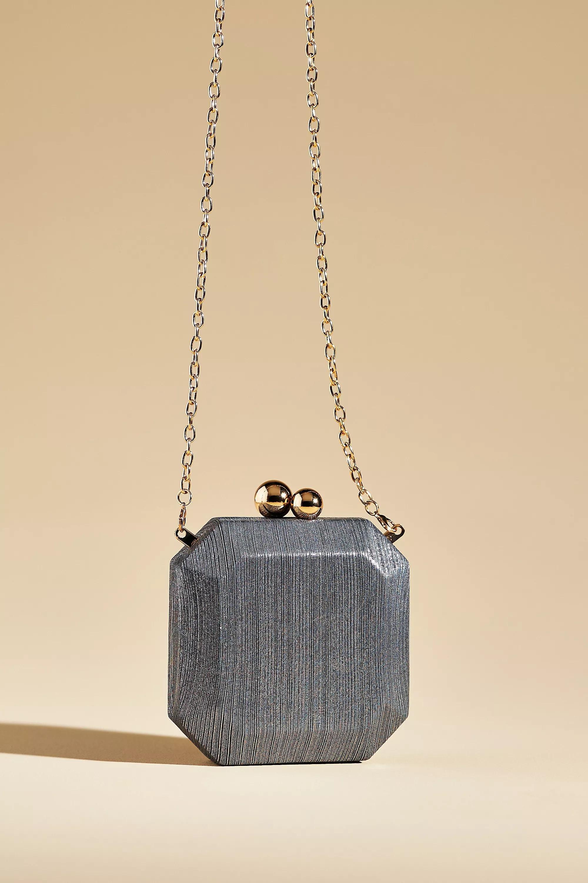 Mini Metallic Hard Case Box Clutch Bag, Burgundy, A501_0259, large image number 1