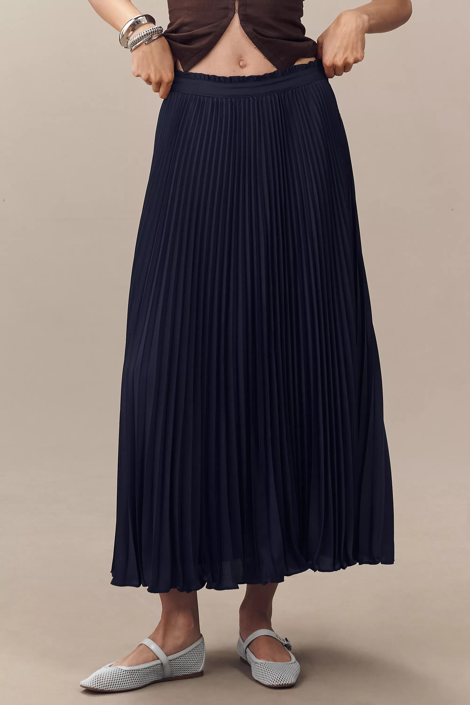 The Isobel Silky Pleated Skirt By Maeve, Navy, , large image number 1
