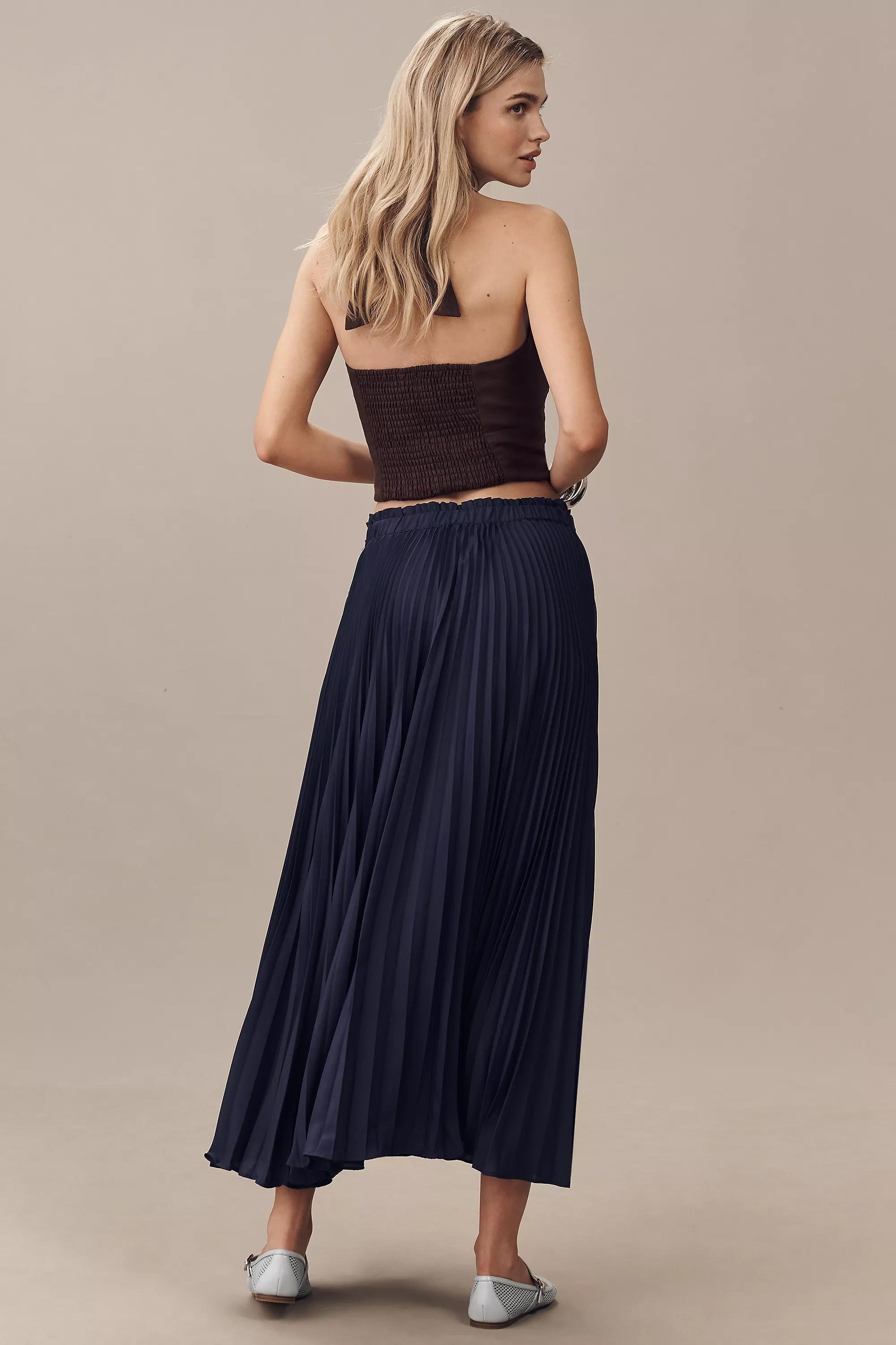 The Isobel Silky Pleated Skirt By Maeve, Navy, , large image number 2