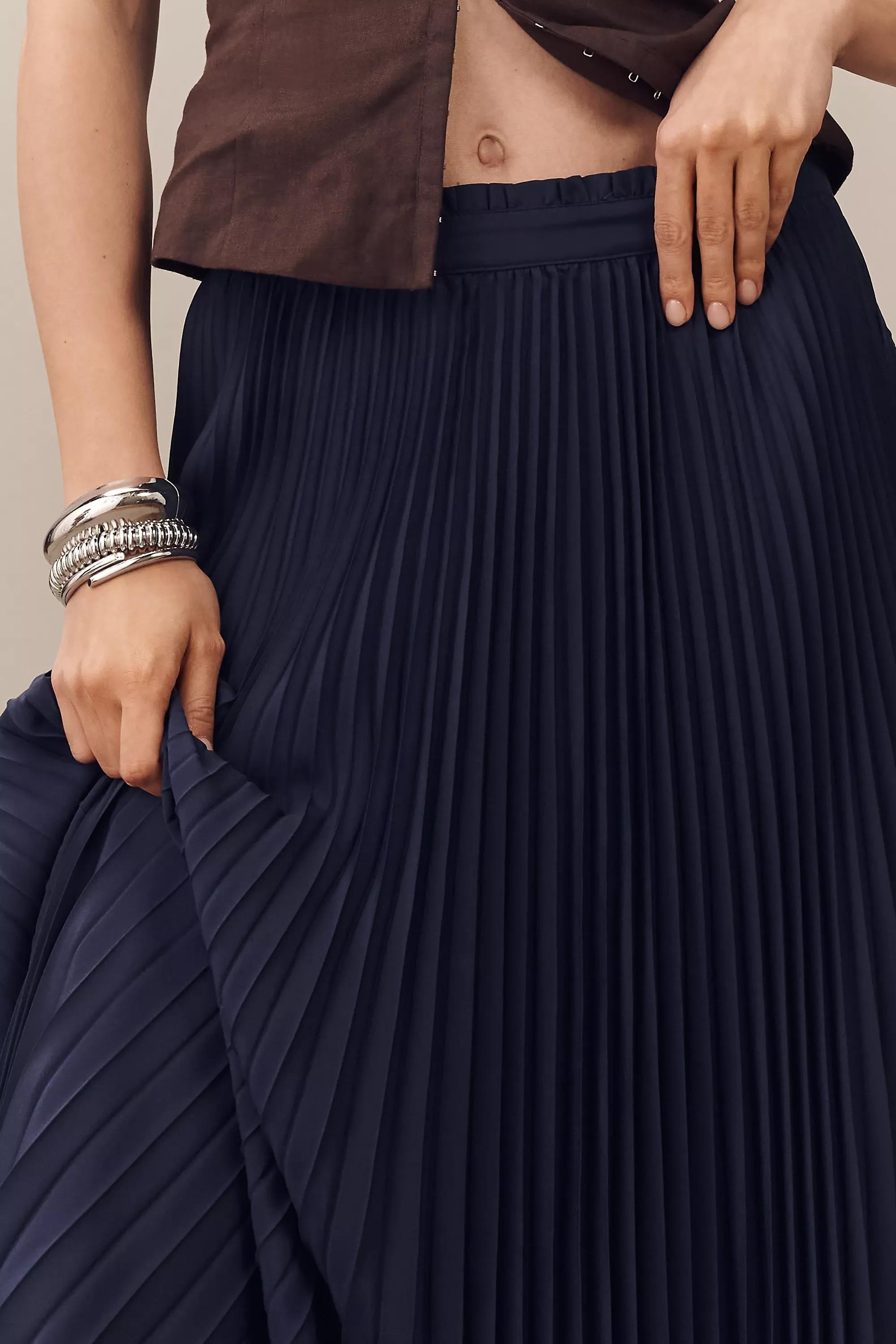 The Isobel Silky Pleated Skirt By Maeve, Navy, , large image number 3