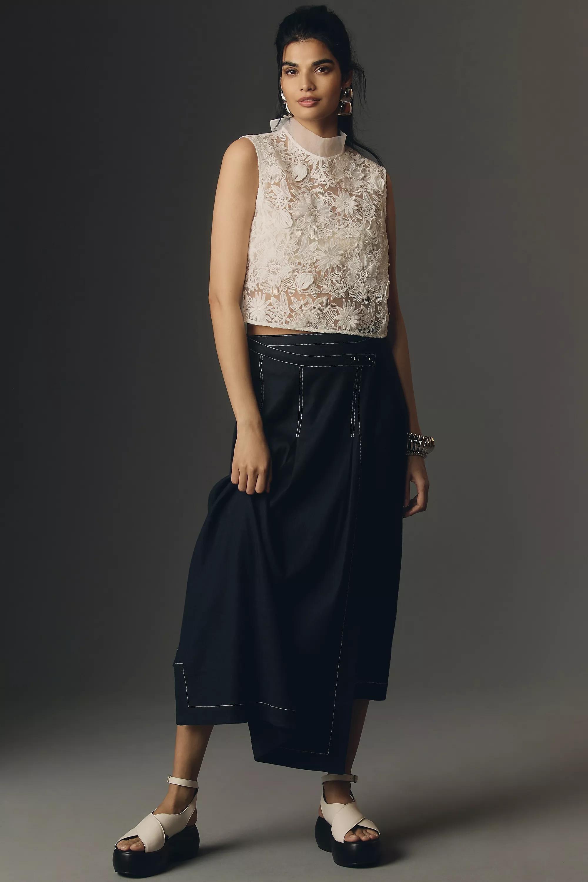 Maeve Sleeveless Sheer Floral Lace Crop Top, White, , large image number 2