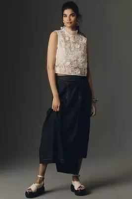 Maeve Sleeveless Sheer Floral Lace Crop Top, White, , large image number 4