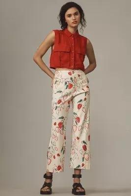 Maeve The Phthalo Ruth Colette Cropped Wide-Leg Trousers, Pink, , large image number 0