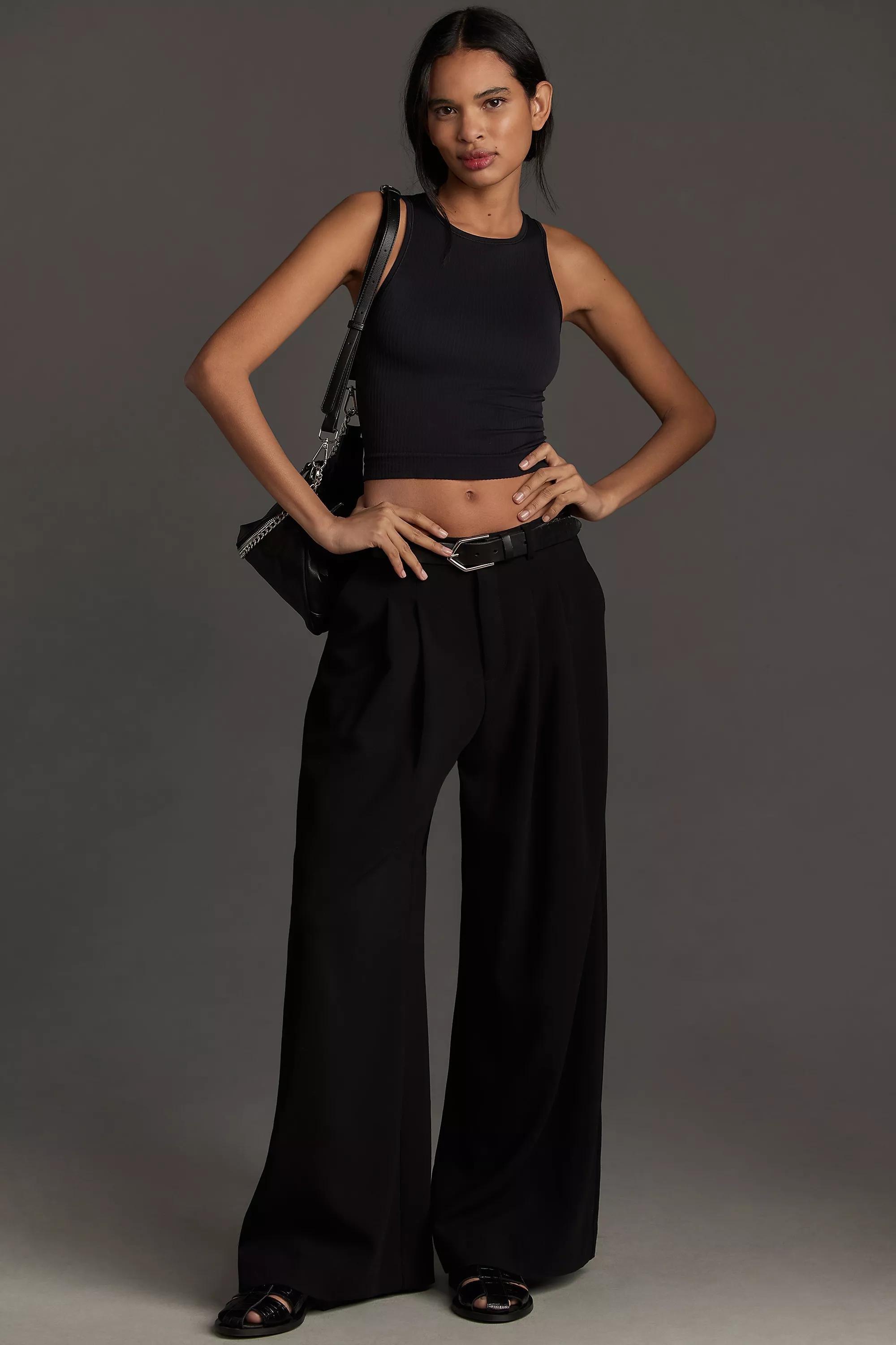 By Anthropologie Seamless Ribbed Cropped Tank Top, Black, A501_0001, medium