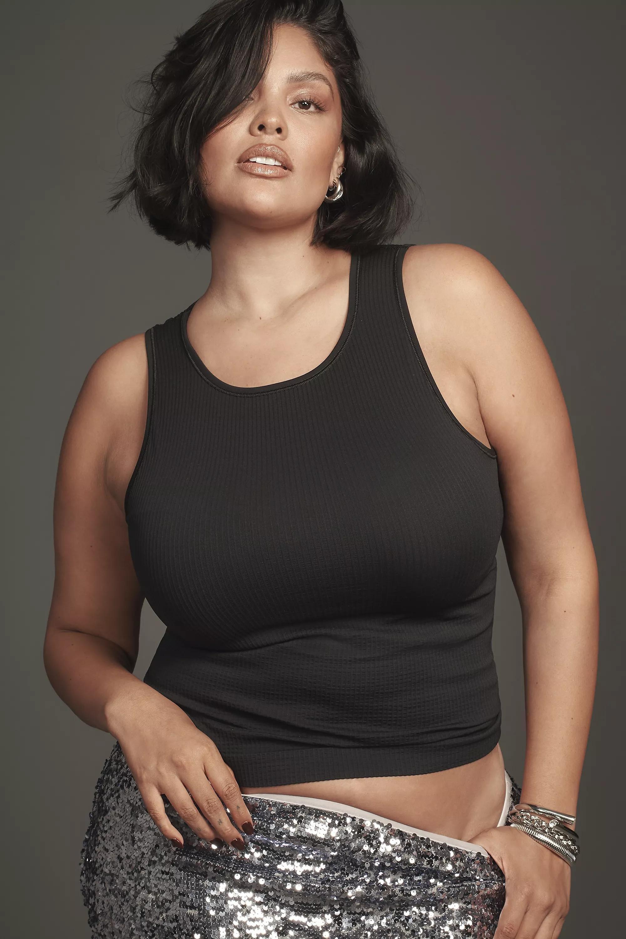 By Anthropologie Seamless Ribbed Cropped Tank Top, Black, , large image number 4
