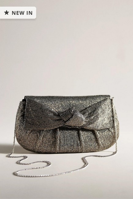 Anthropologie - Maeve Beaded Bow Chain-Strap Clutch Bag, Grey