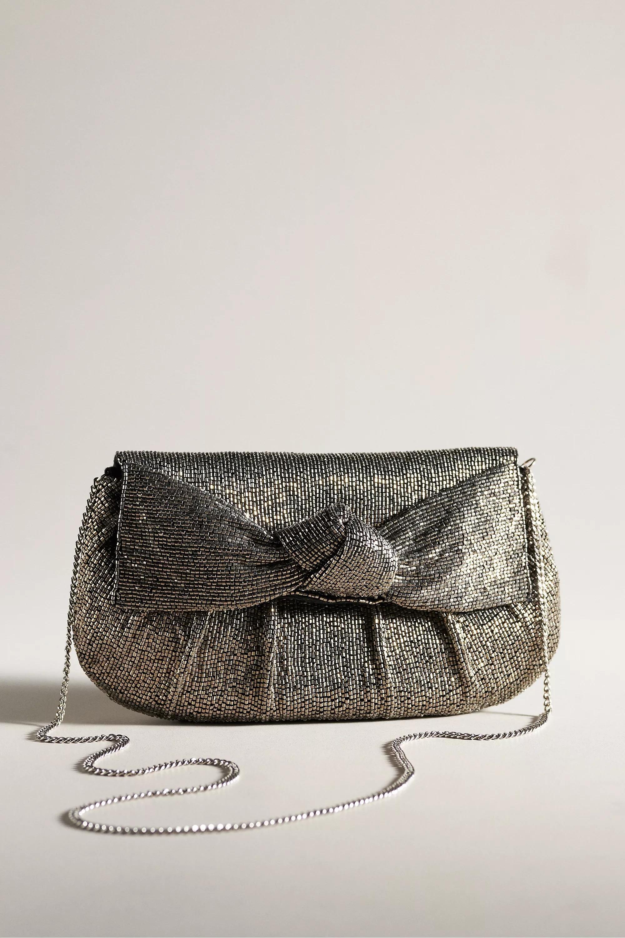 Maeve Beaded Bow Chain-Strap Clutch Bag, Grey, A501_0004, large image number 1
