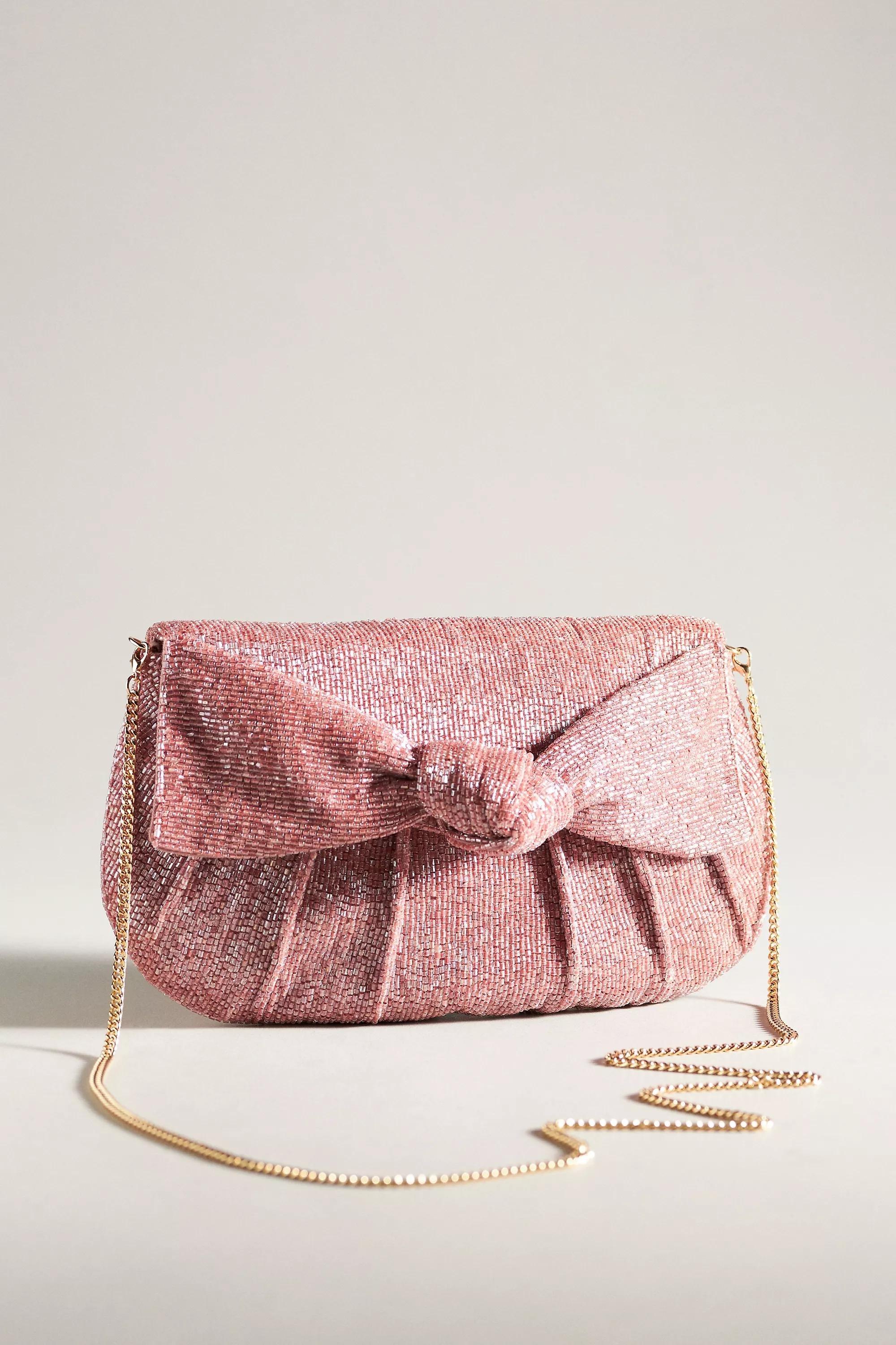 Anthropologie - Maeve Beaded Bow Chain-Strap Clutch Bag, Mauve