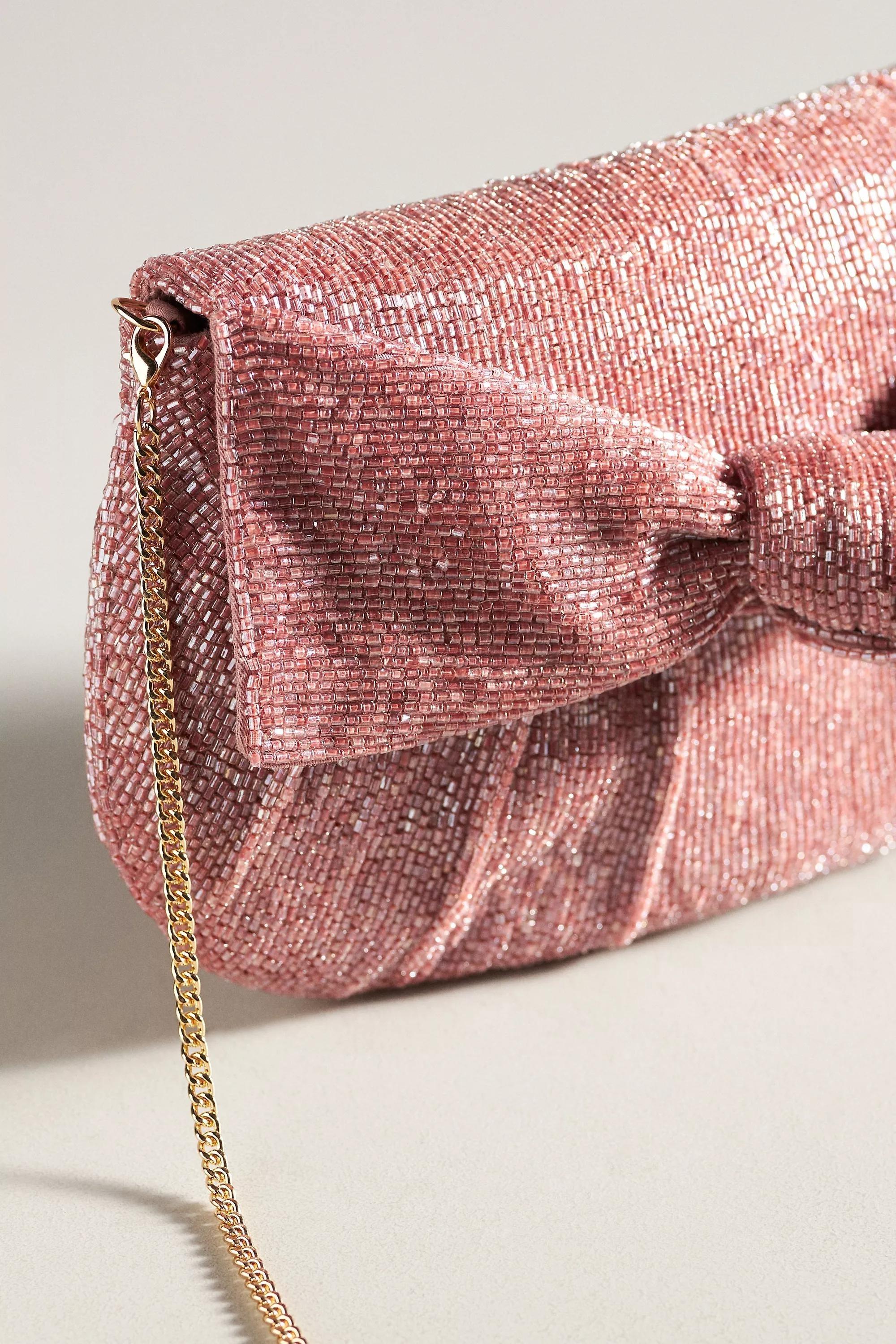 Anthropologie - Maeve Beaded Bow Chain-Strap Clutch Bag, Mauve