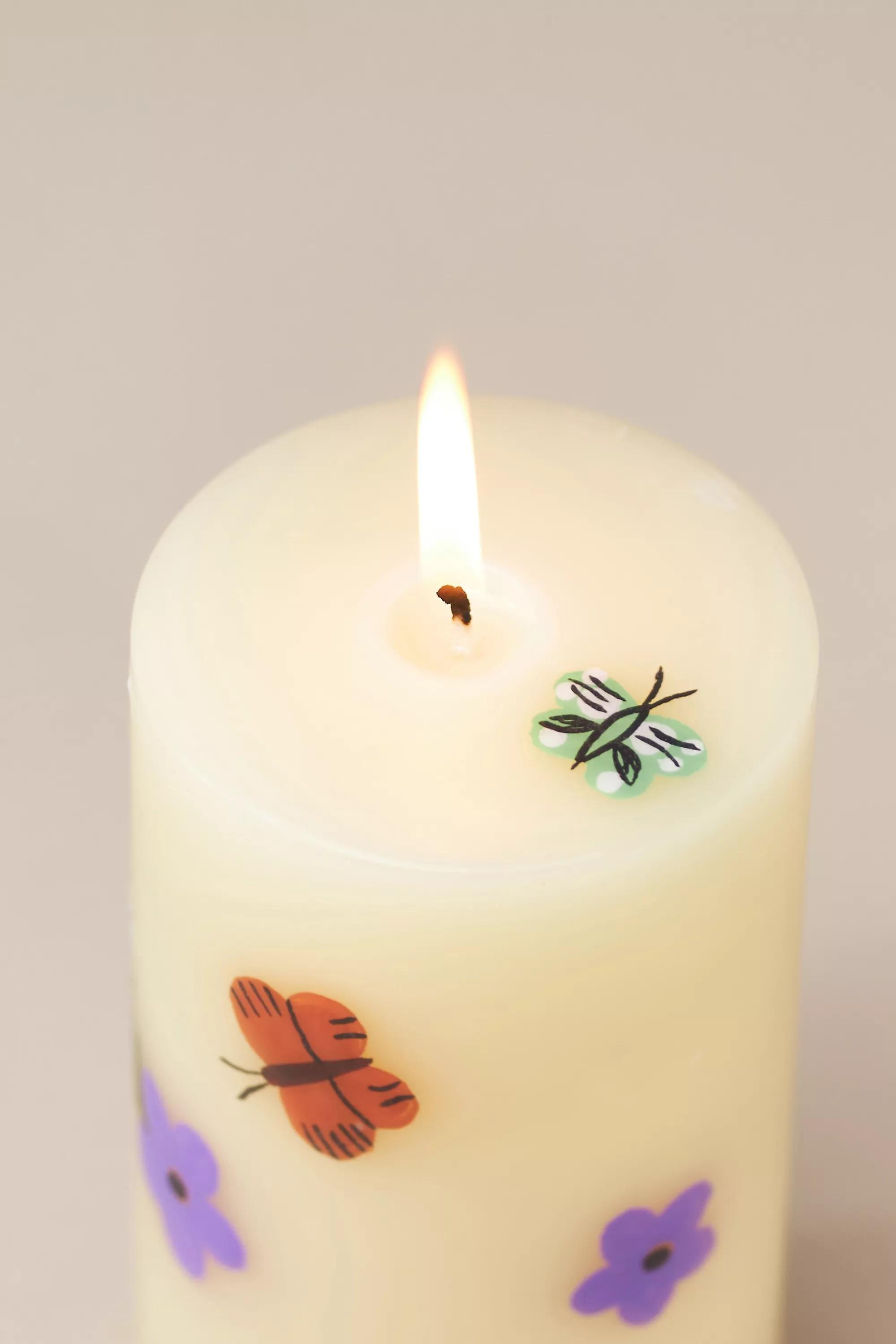 Faye Floral Pillar Candle, White, A501_0010, large image number 2