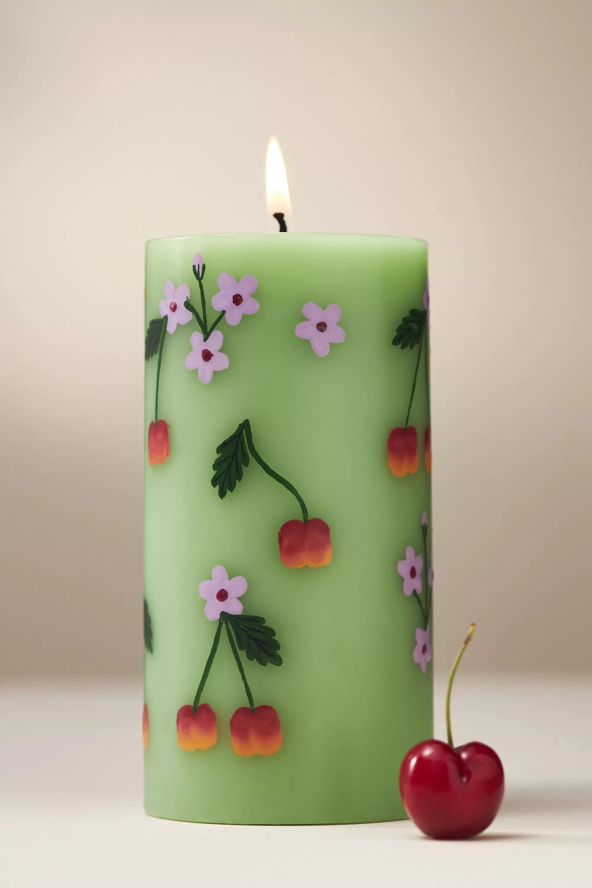 Faye Floral Pillar Candle, Green, A501_0030, large image number 0