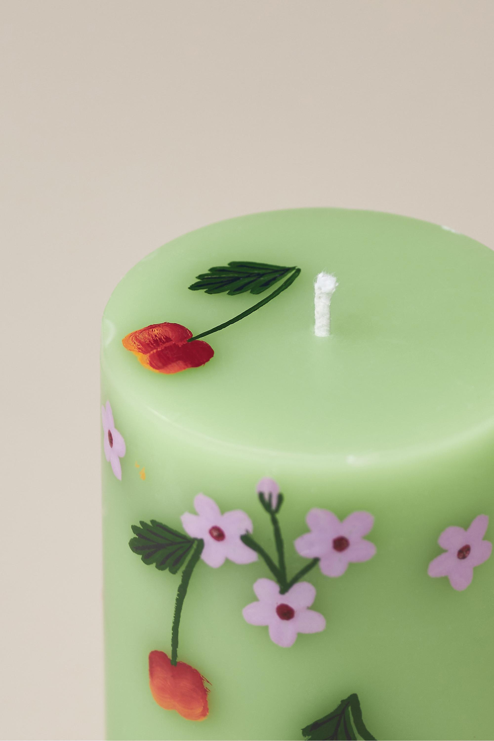 Faye Floral Pillar Candle, Green, A501_0030, large image number 2