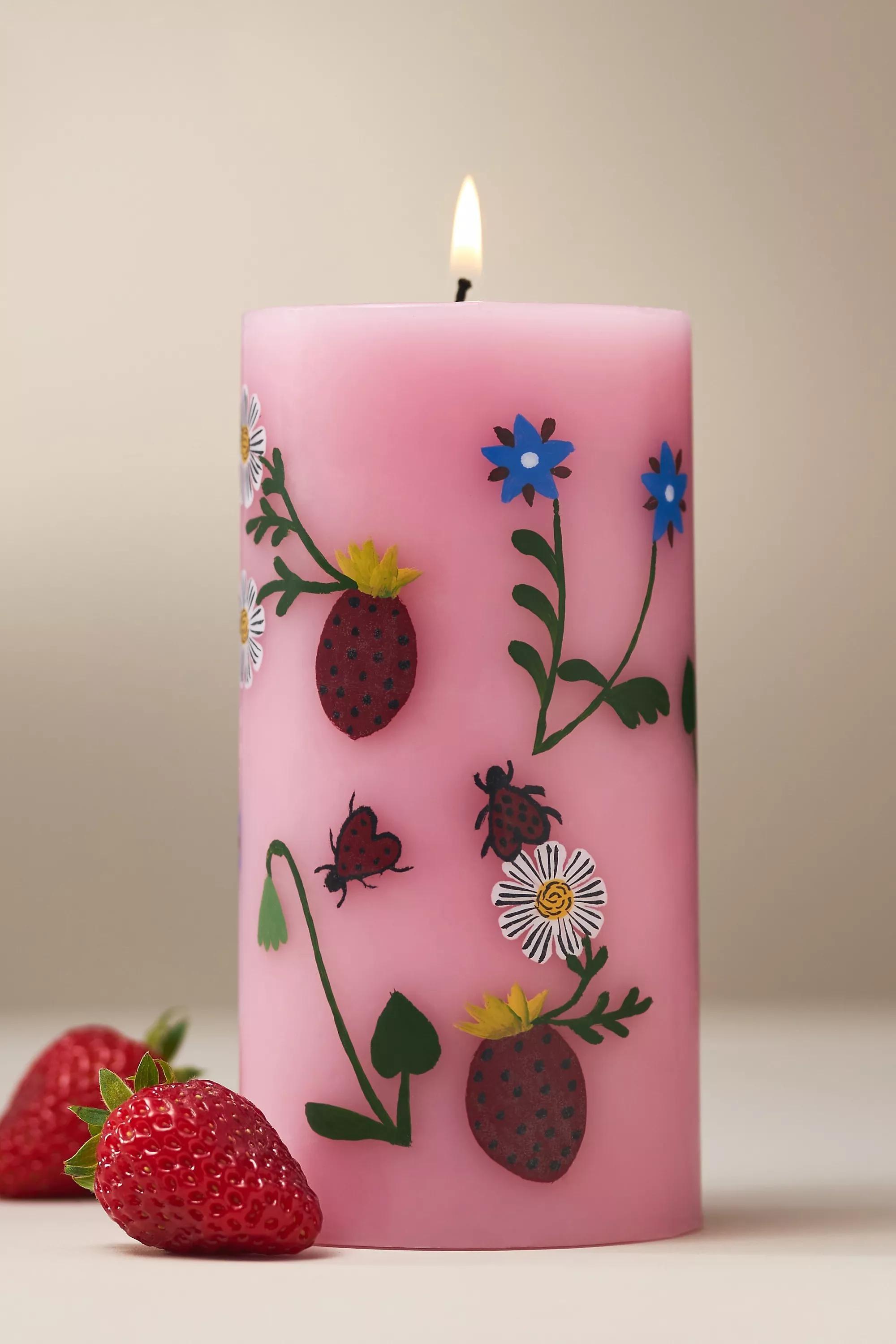Faye Floral Pillar Candle, Pink, A501_0066, large image number 0