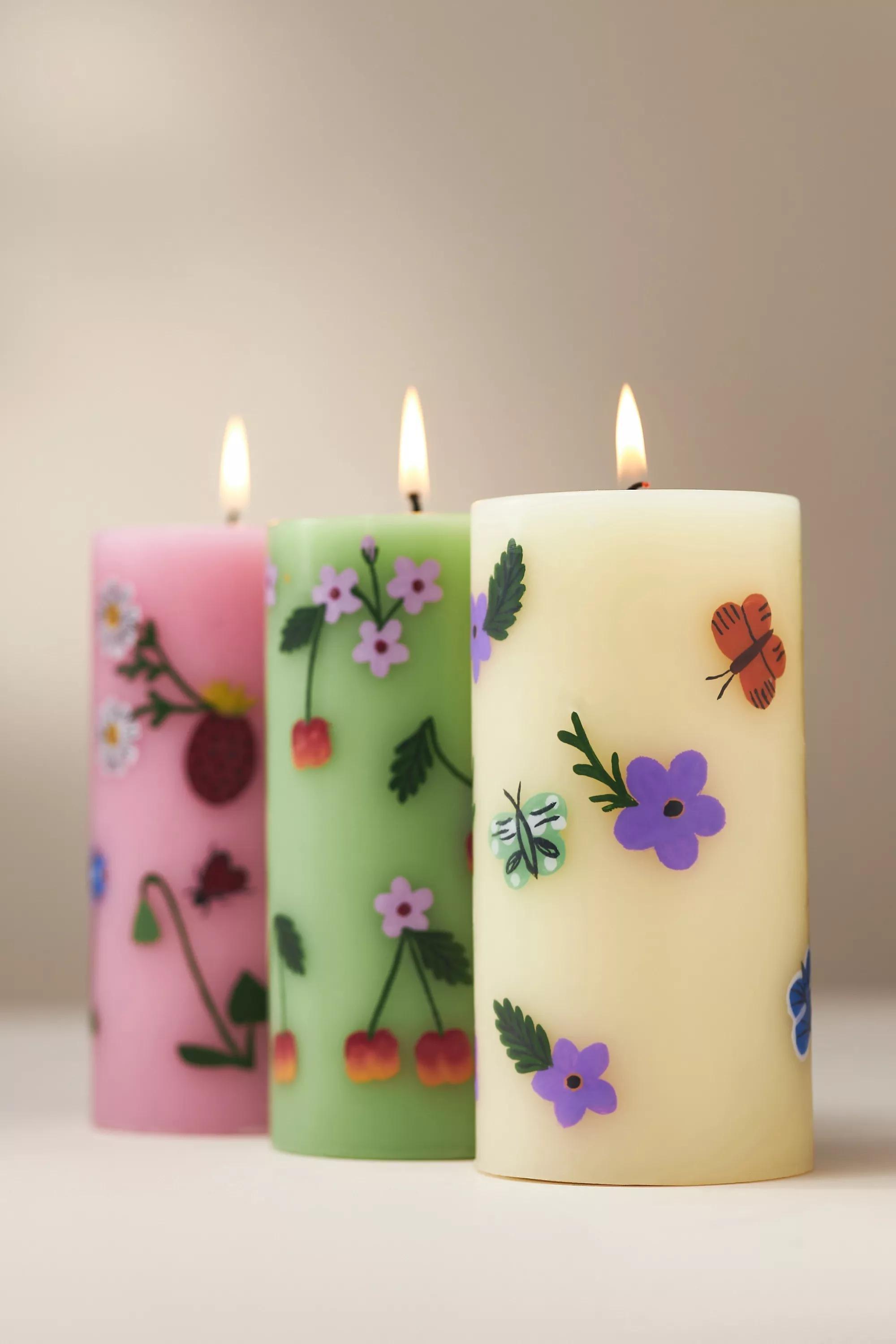 Faye Floral Pillar Candle, Pink, A501_0066, large image number 1