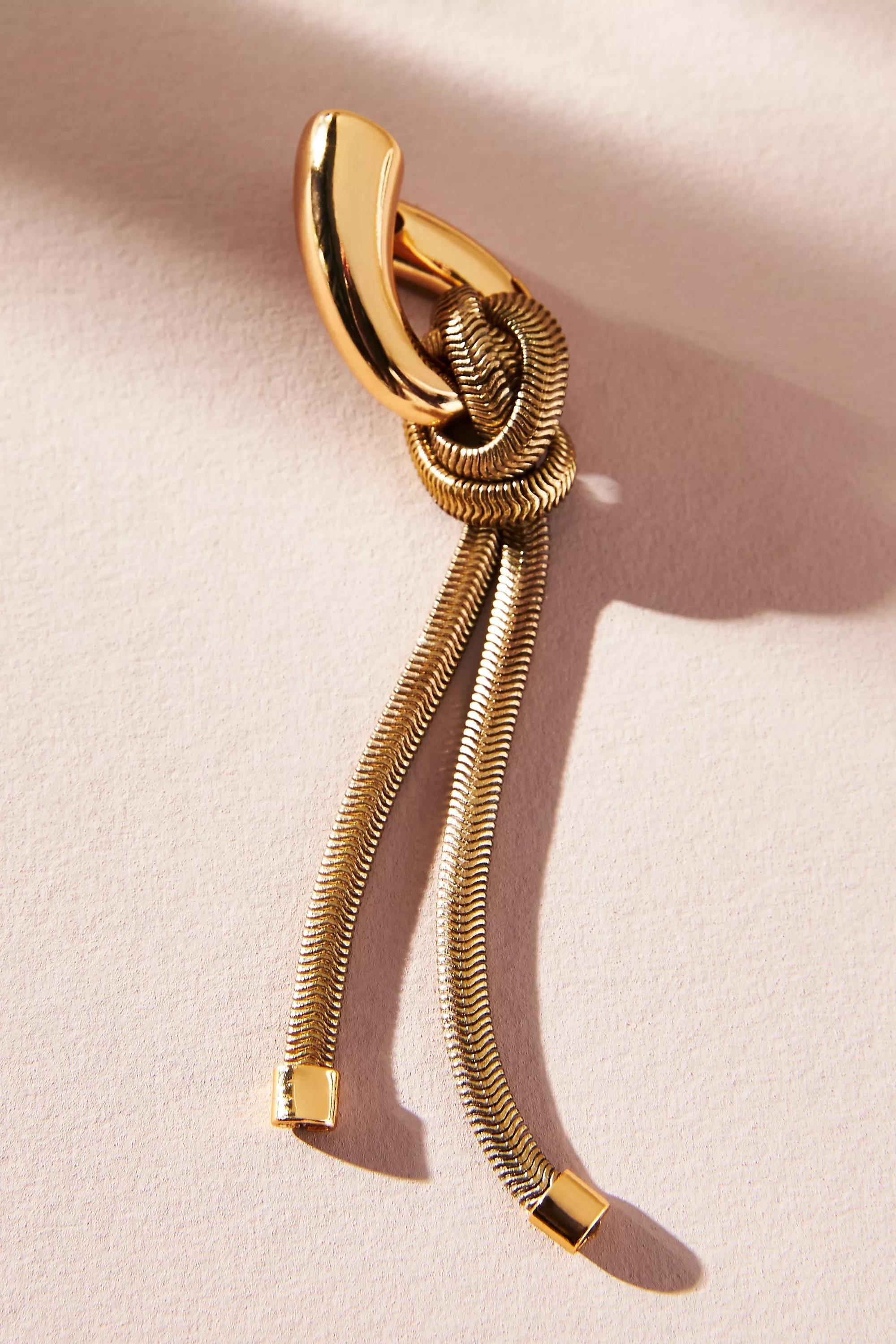 Snake Chain Drop Earrings, Gold-Plated, A501_0070, large image number 0