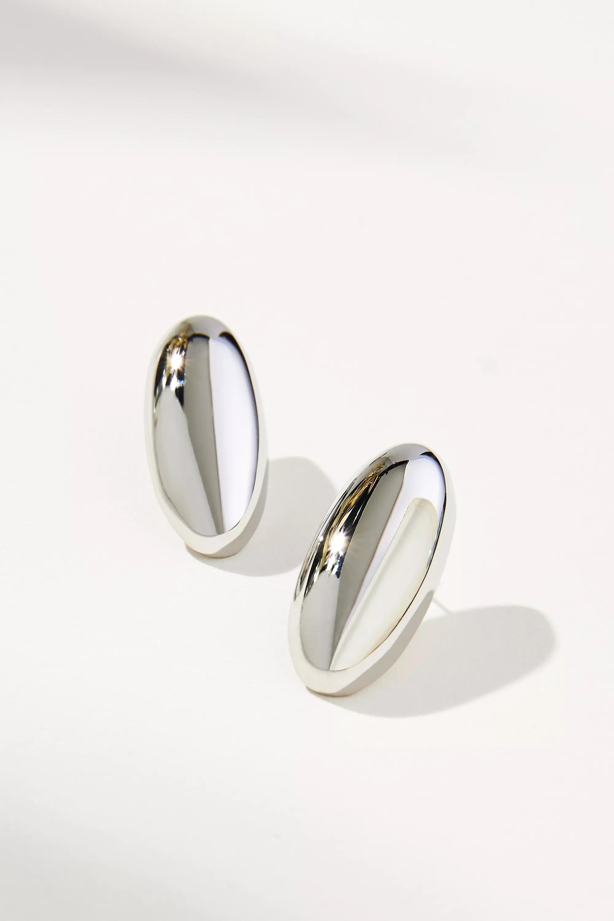 Oval Stud Earrings, Silver, A501_0007, large image number 0