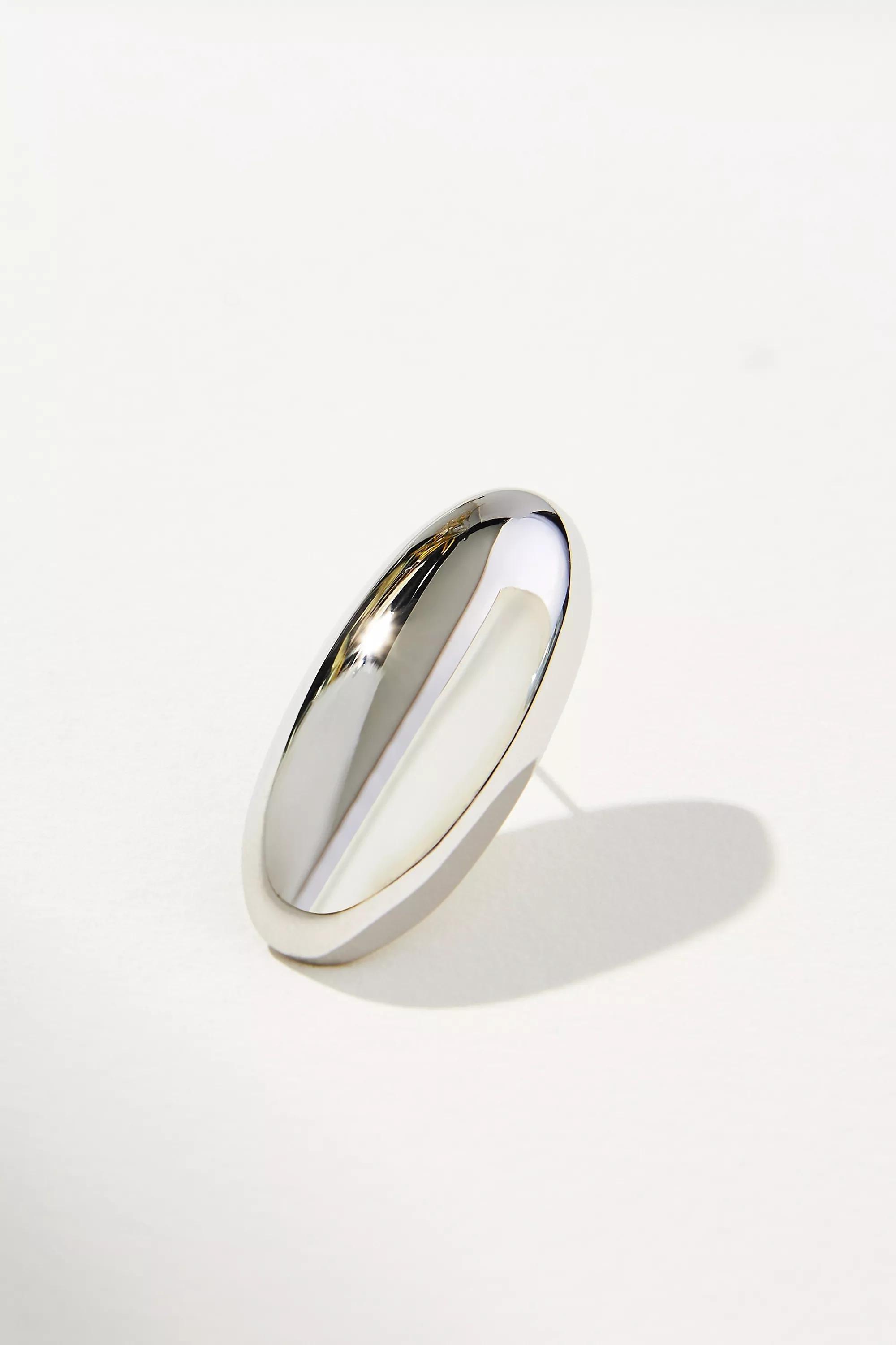 Oval Stud Earrings, Silver, A501_0007, large image number 1