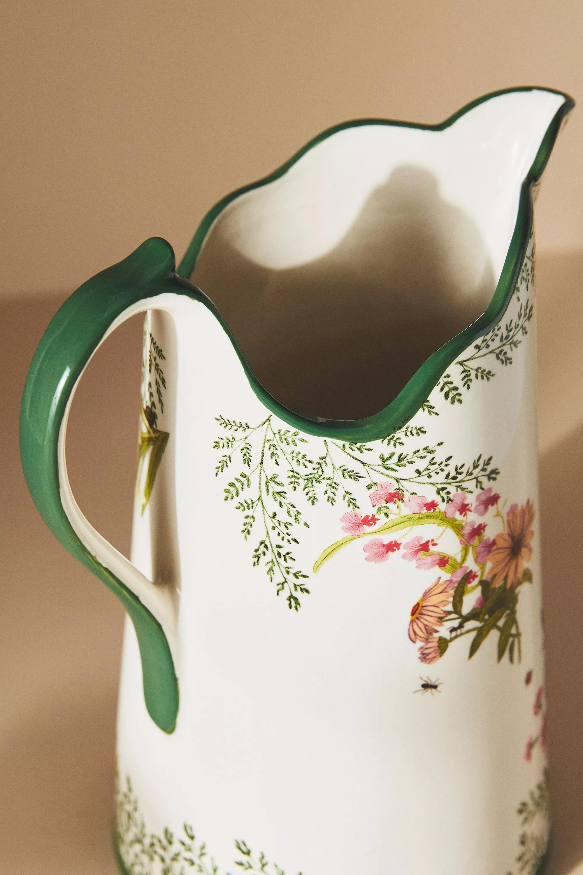 Eden Floral Scalloped Ceramic Jug, Green, A501_0038, large image number 2