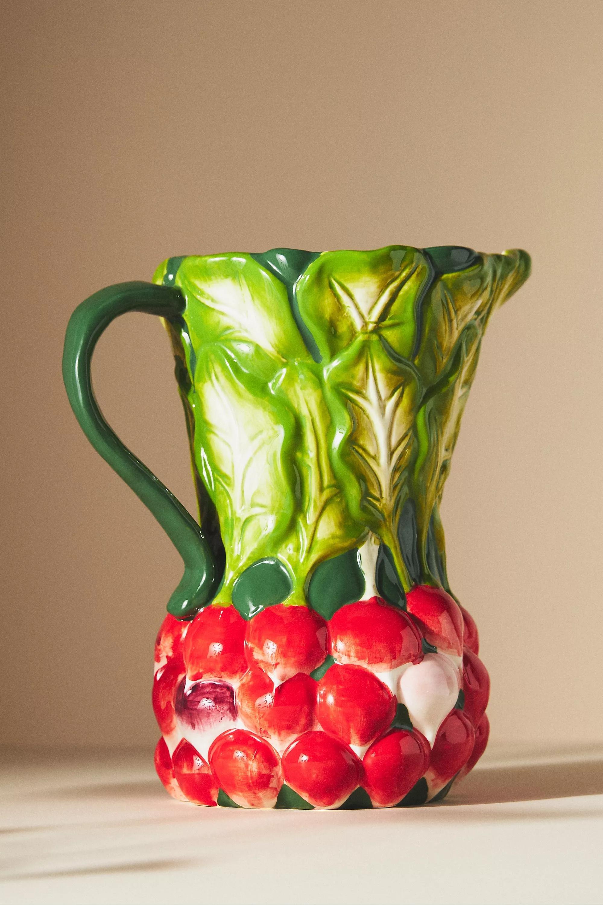 Farmstand Vegetable Radish Stoneware Jug, Red, A501_0069, large image number 0