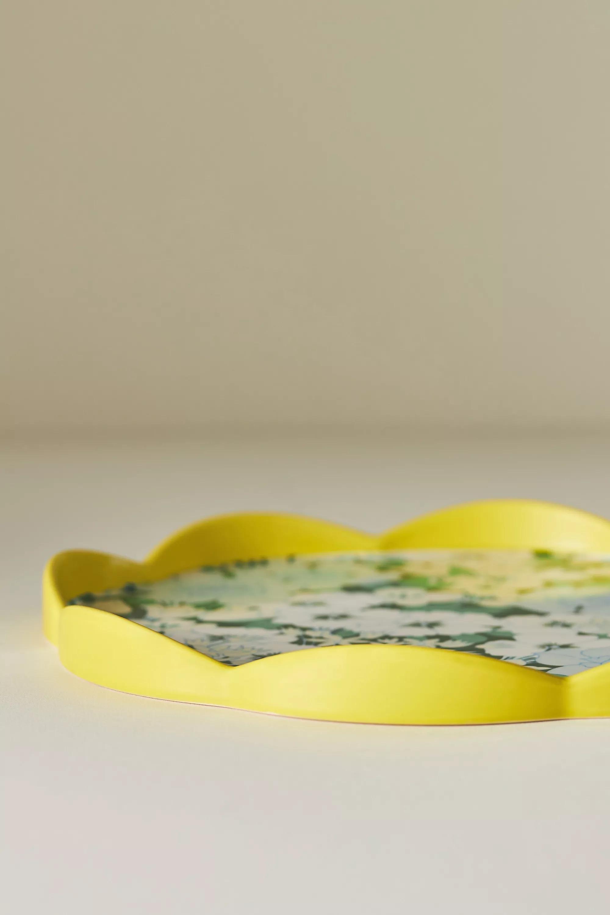 Lyla Floral Scalloped Round Serving Tray, Blue, A501_0049, large image number 1